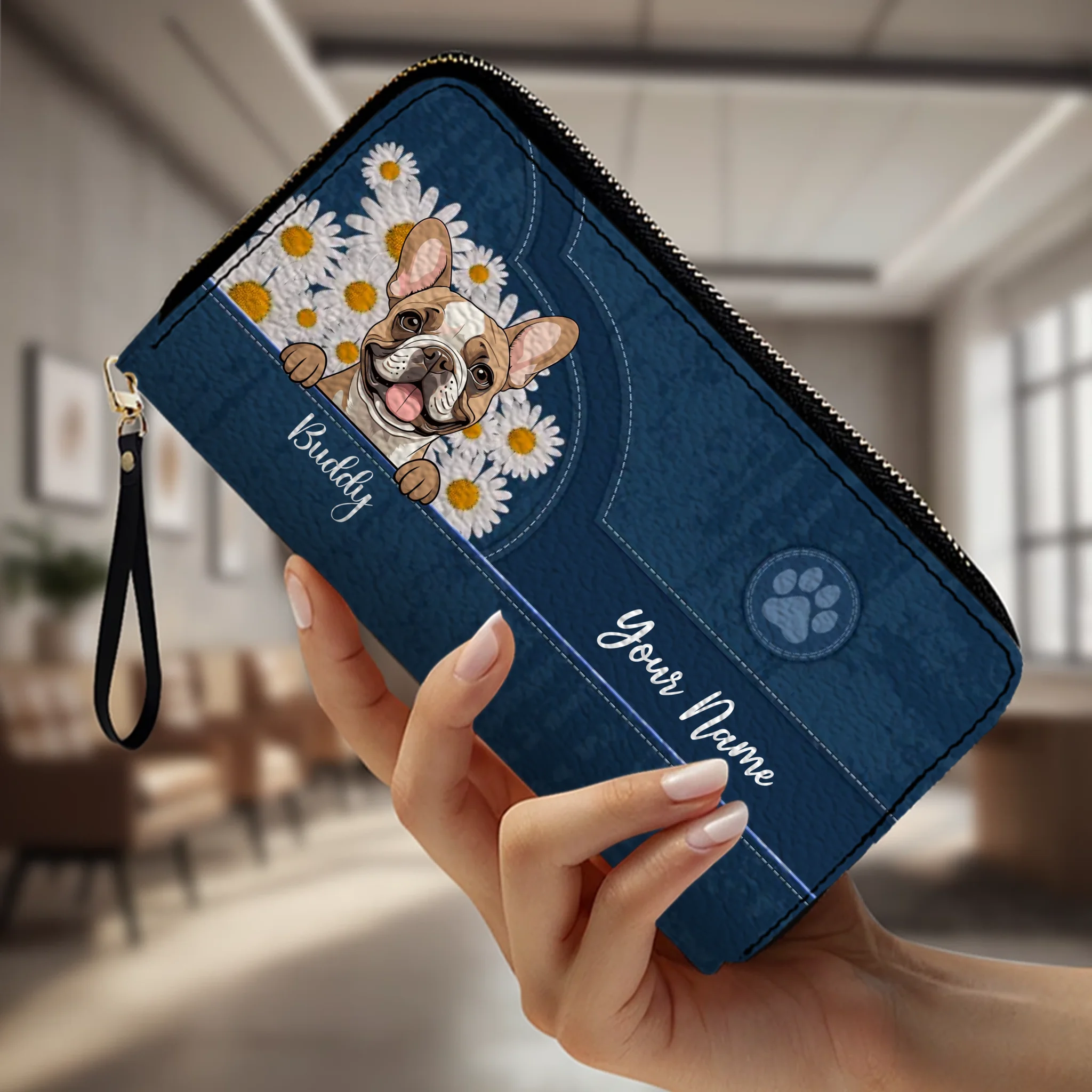 Custom Dog Wallet - Personalized Daisy Flower Pet Wallet for Dog Lovers - 89Prints