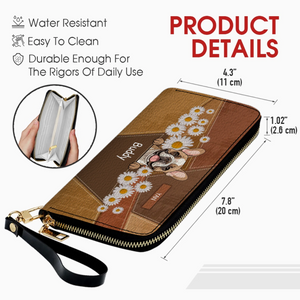 Custom Leather Wallet - Tailored with Dog Art and Daisy Accents For Dog Owners - 89Prints