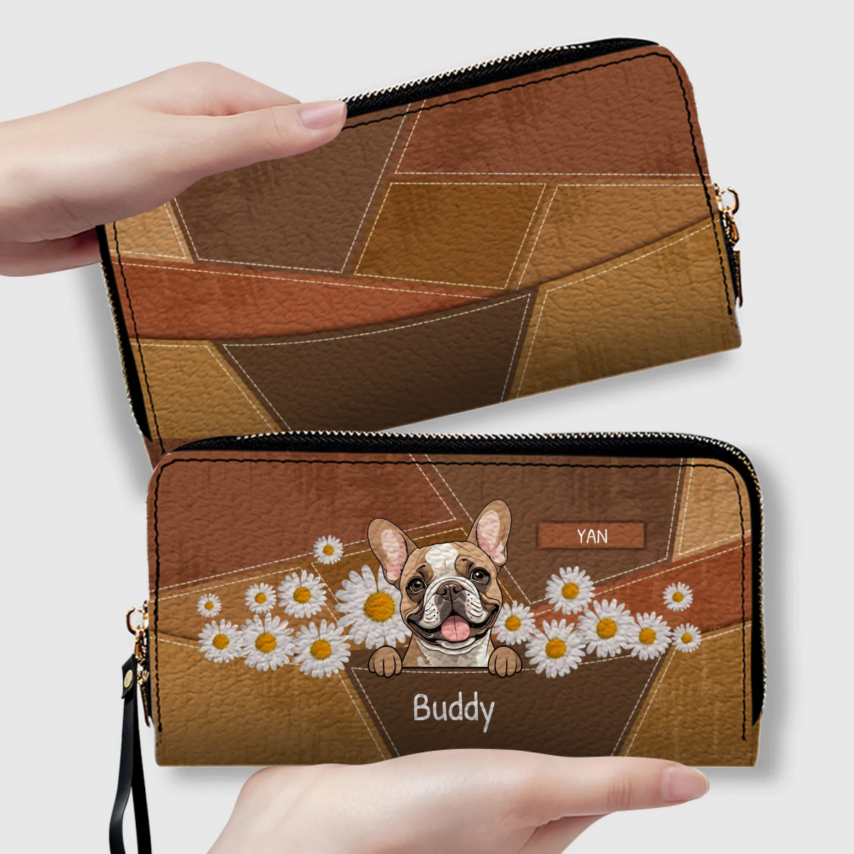 Custom Leather Wallet - Tailored with Dog Art and Daisy Accents For Dog Owners - 89Prints