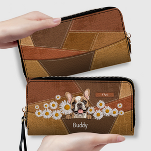 Custom Leather Wallet - Tailored with Dog Art and Daisy Accents For Dog Owners - 89Prints