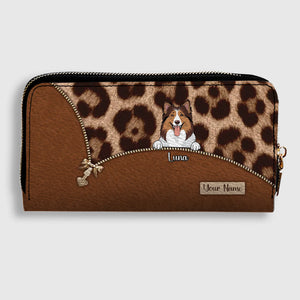 Custom Dog Print Leopard Print Personalized Wallet – Personalize 1–3 Cute and Smart Dogs | Long Leather Wallet Gift for Dog Lovers | 89Prints