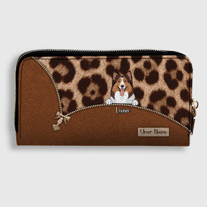 Custom Dog Print Leopard Print Personalized Wallet – Personalize 1–3 Cute and Smart Dogs | Long Leather Wallet Gift for Dog Lovers | 89Prints
