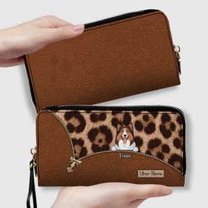 Custom Dog Print Leopard Print Personalized Wallet – Personalize 1–3 Cute and Smart Dogs | Long Leather Wallet Gift for Dog Lovers | 89Prints