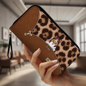Custom Dog Print Leopard Print Personalized Wallet – Personalize 1–3 Cute and Smart Dogs | Long Leather Wallet Gift for Dog Lovers | 89Prints