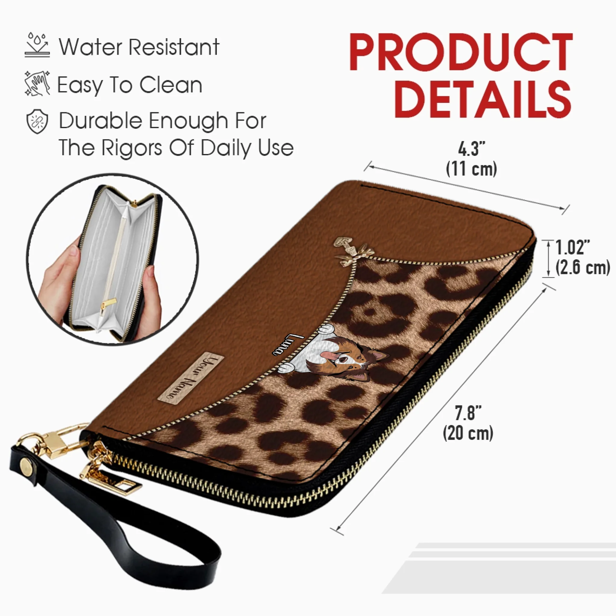 Custom Dog Print Leopard Print Personalized Wallet – Personalize 1–3 Cute and Smart Dogs | Long Leather Wallet Gift for Dog Lovers | 89Prints