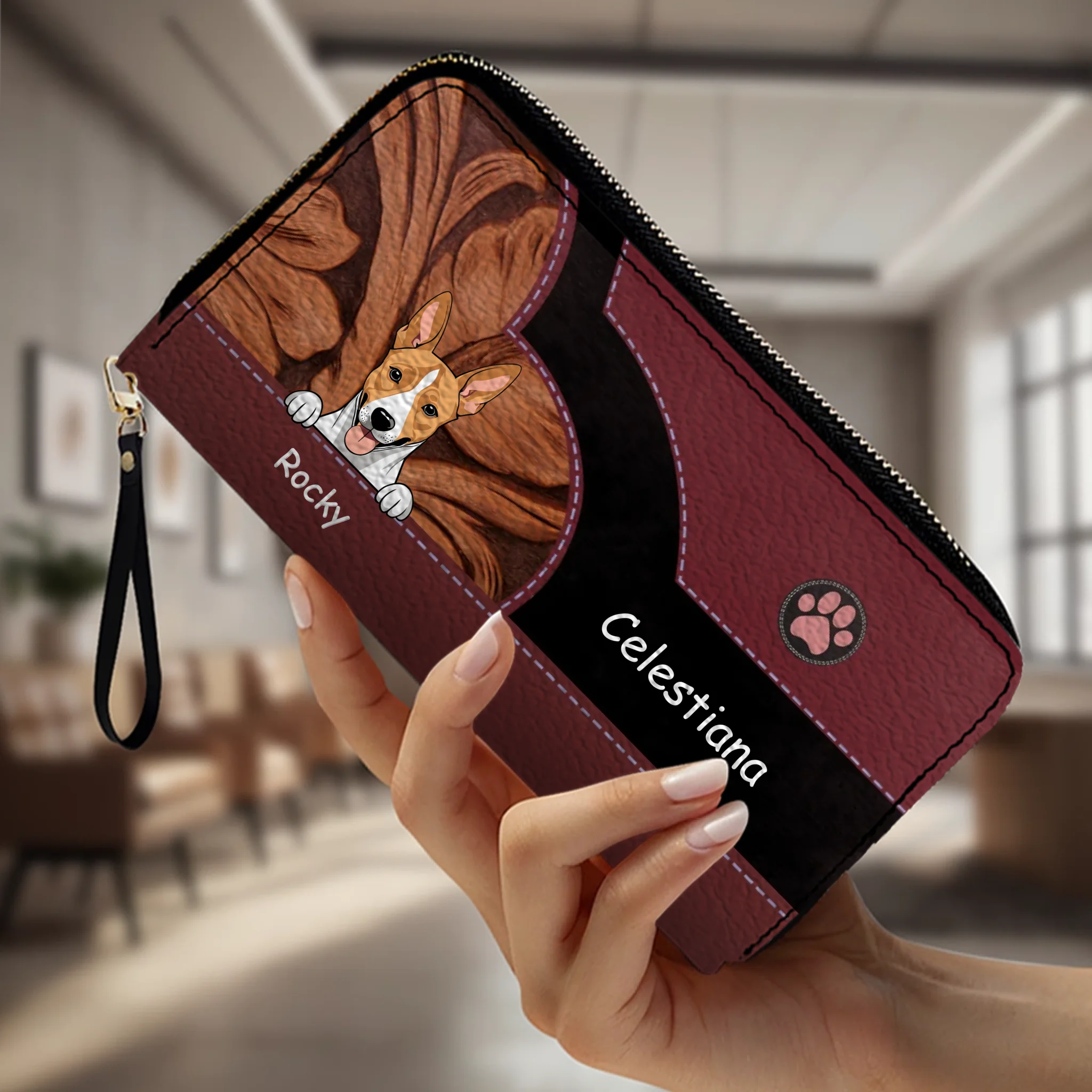 Custom Pet Leather Wallet With Name And Breed Dog & Cat In Various Colors - 89Prints