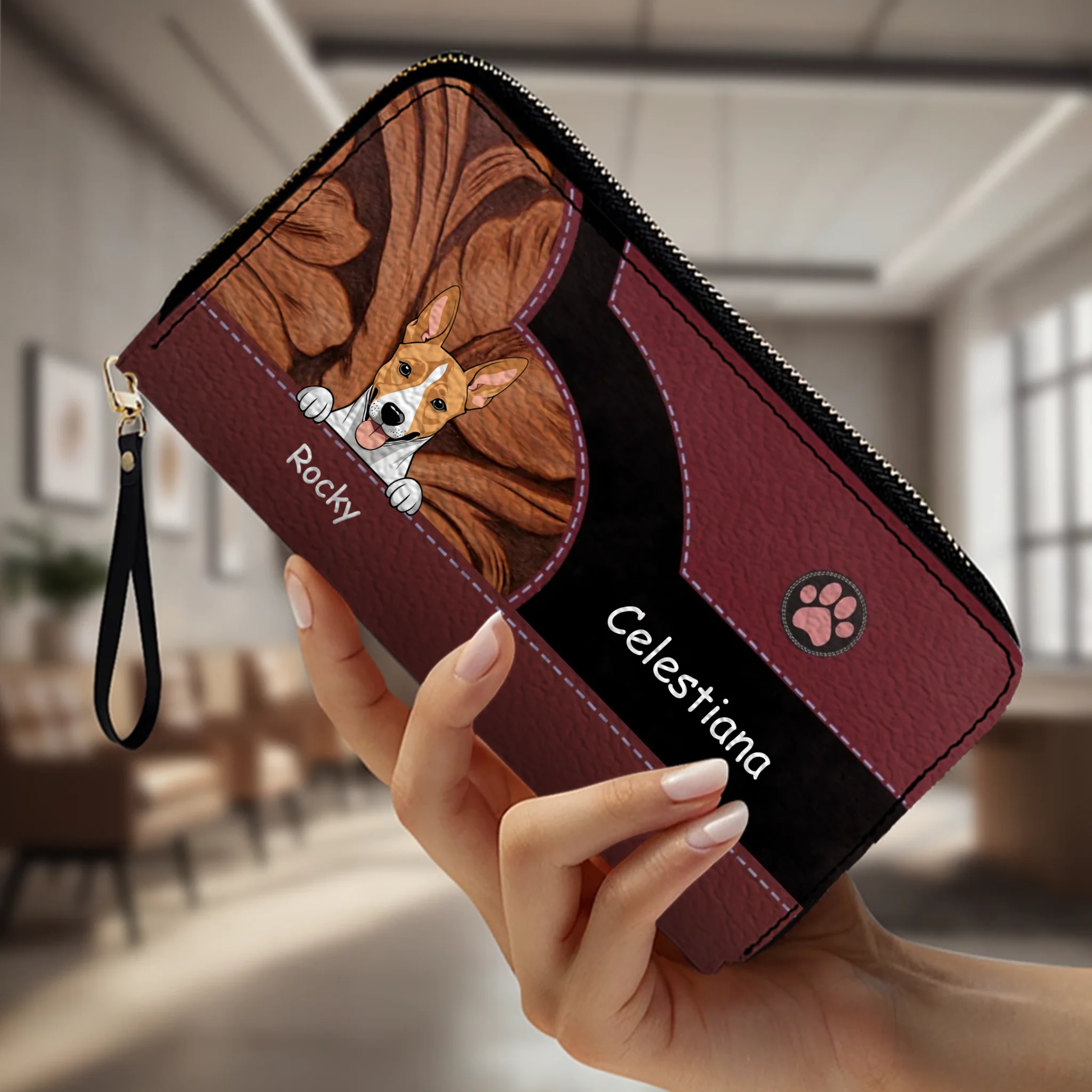 Custom Pet Leather Wallet With Name And Breed Dog & Cat In Various Colors - 89Prints