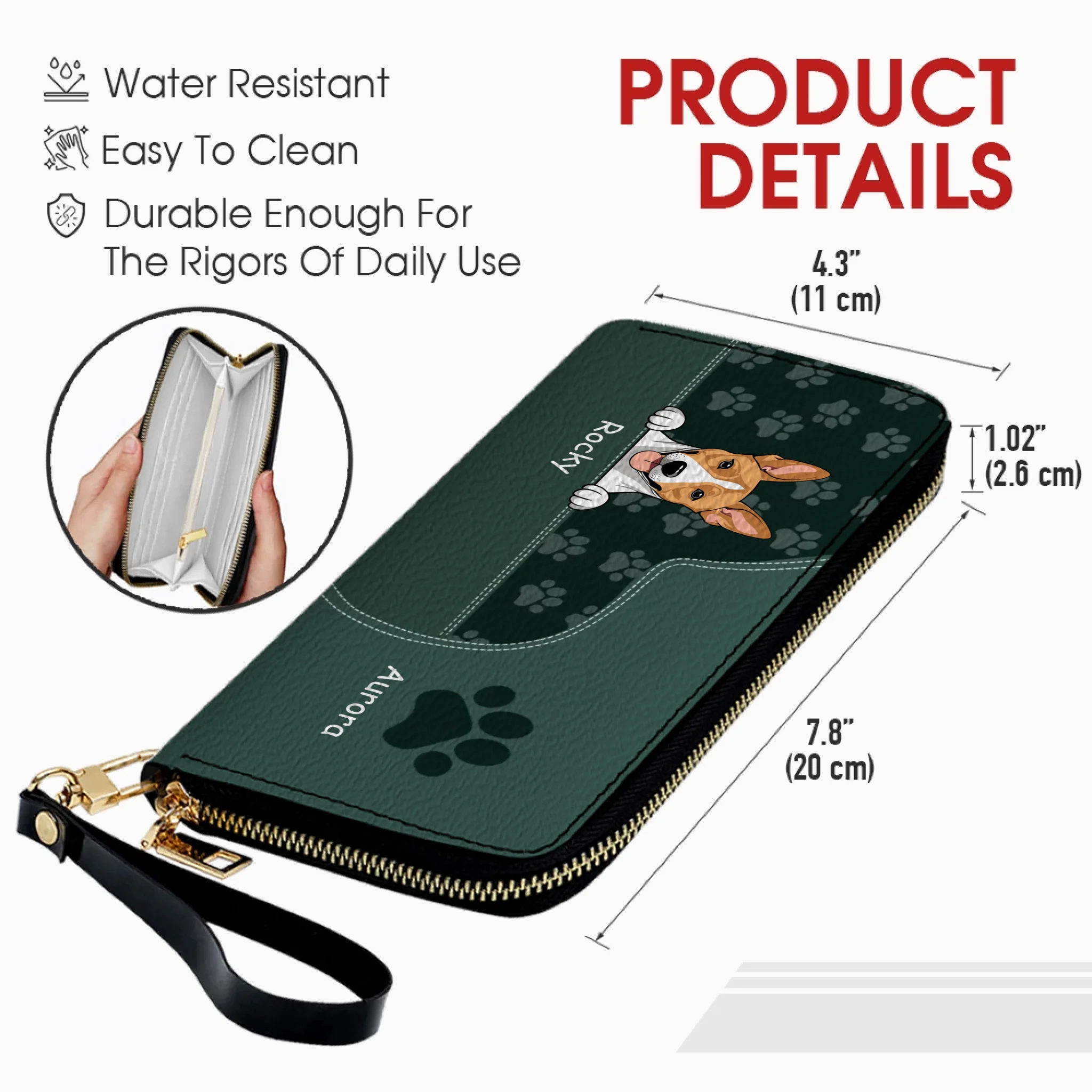 Customized Leather Pet Wallet With Engraved Name And Breed (Dog/Cat), Multiple Colors & Pet Paw Prints - 89Prints