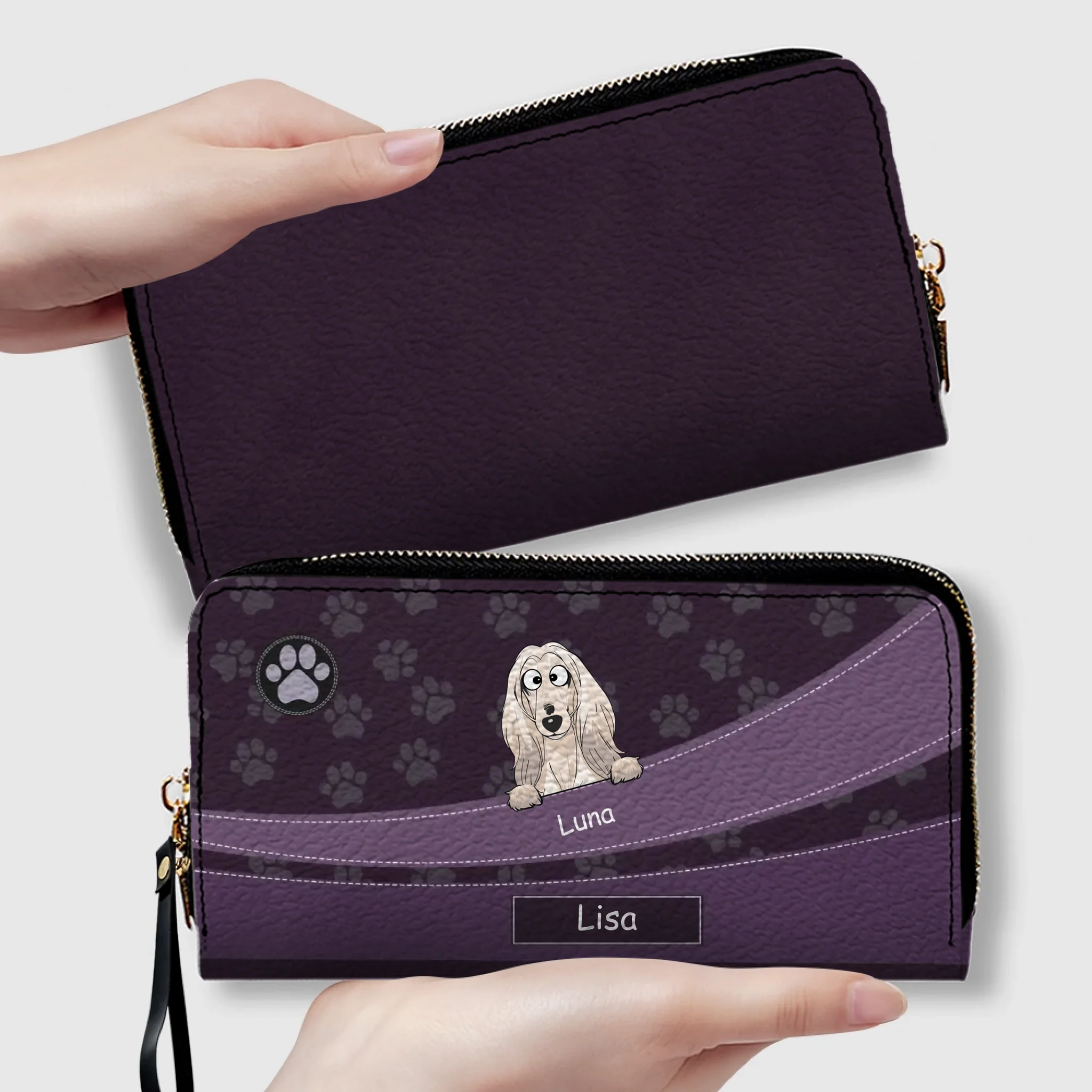 Personalized Leather Wallet With Dogs Names & Breeds – Custom Leather Gift With A Variety Of Color Options - 89Prints