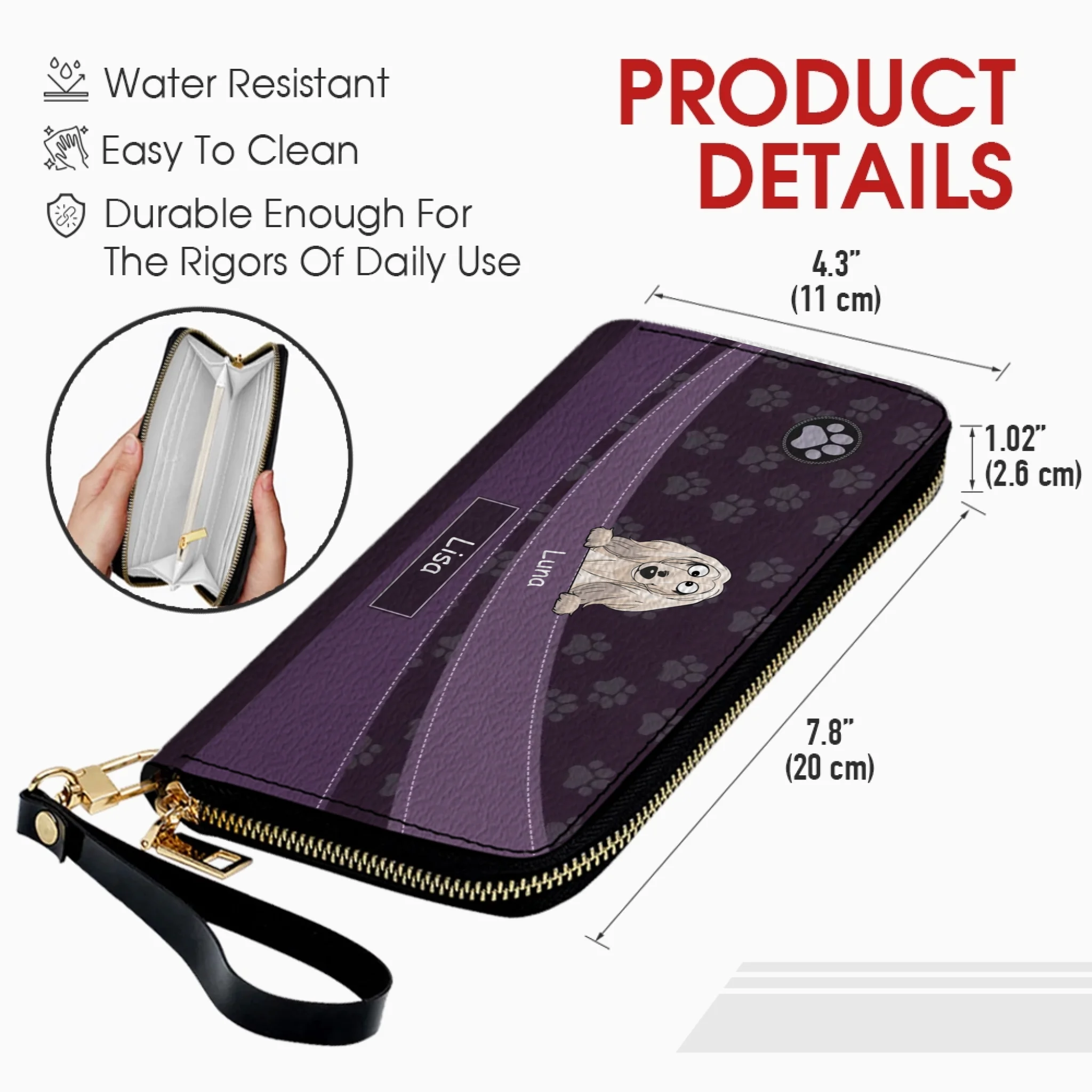 Personalized Leather Wallet With Dogs Names & Breeds – Custom Leather Gift With A Variety Of Color Options - 89Prints