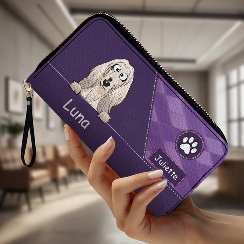 Personalized Pet Portrait Zip-Around Wallet - Custom Name Leather Clutch - 89Prints