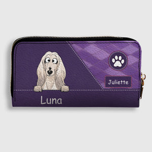 Personalized Pet Portrait Zip-Around Wallet - Custom Name Leather Clutch - 89Prints