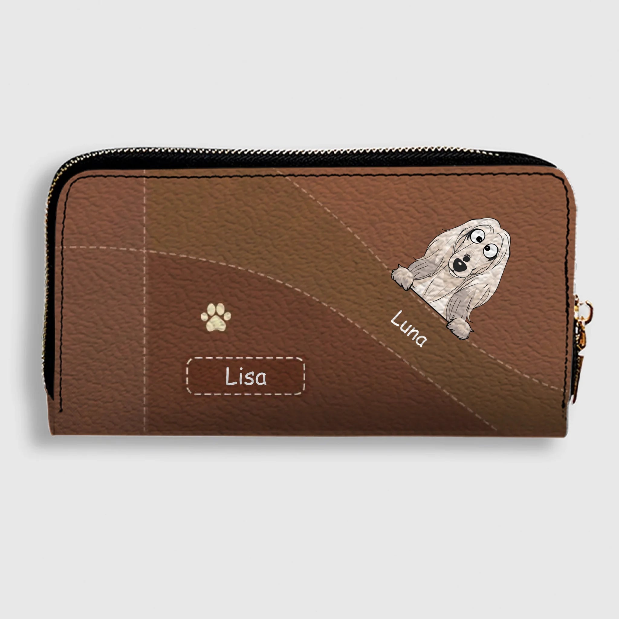 Personalized Dog Leather Wallet With Multiple Dogs Names, Color Options, Cute Cartoon Pets & Text - 89Prints
