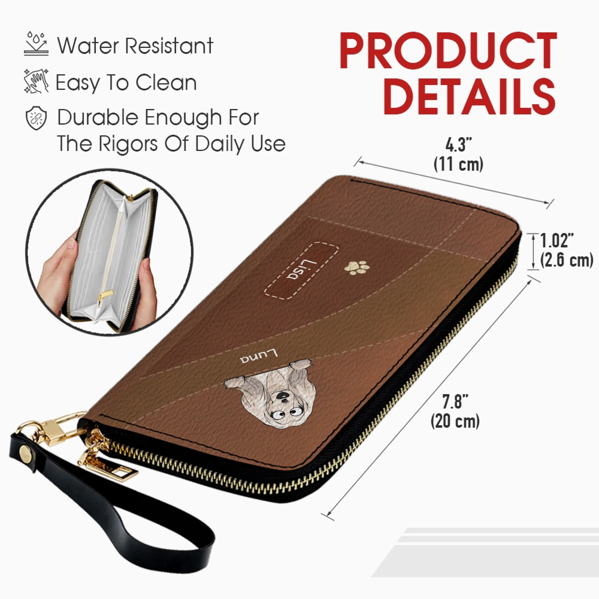 Personalized Dog Leather Wallet With Multiple Dogs Names, Color Options, Cute Cartoon Pets & Text - 89Prints