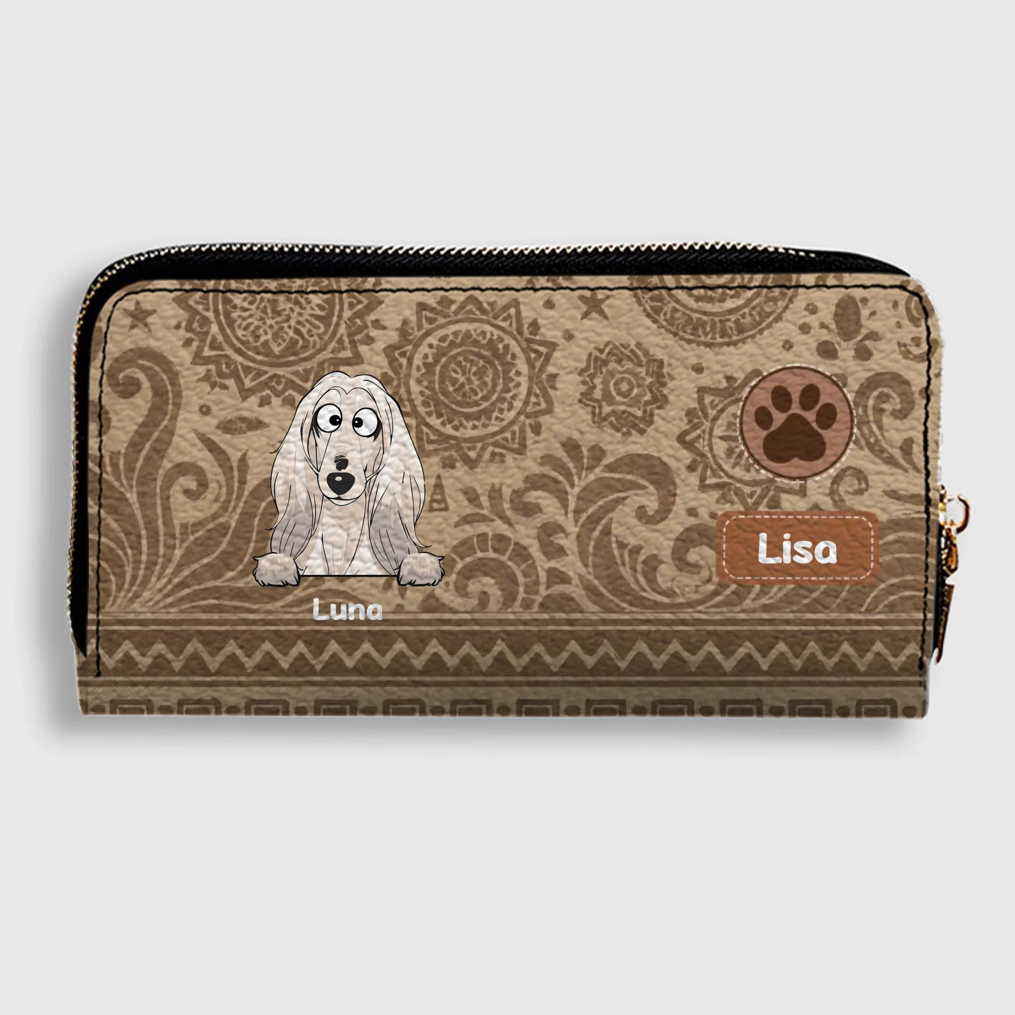 Custom Tribal Dog Leather Wallet - Personalized Pet Name & Breed - 89Prints
