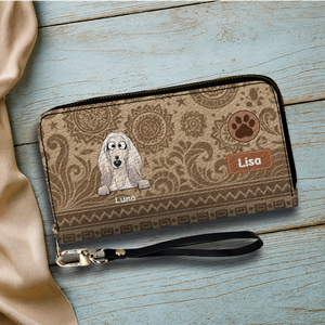 Custom Tribal Dog Leather Wallet - Personalized Pet Name & Breed - 89Prints