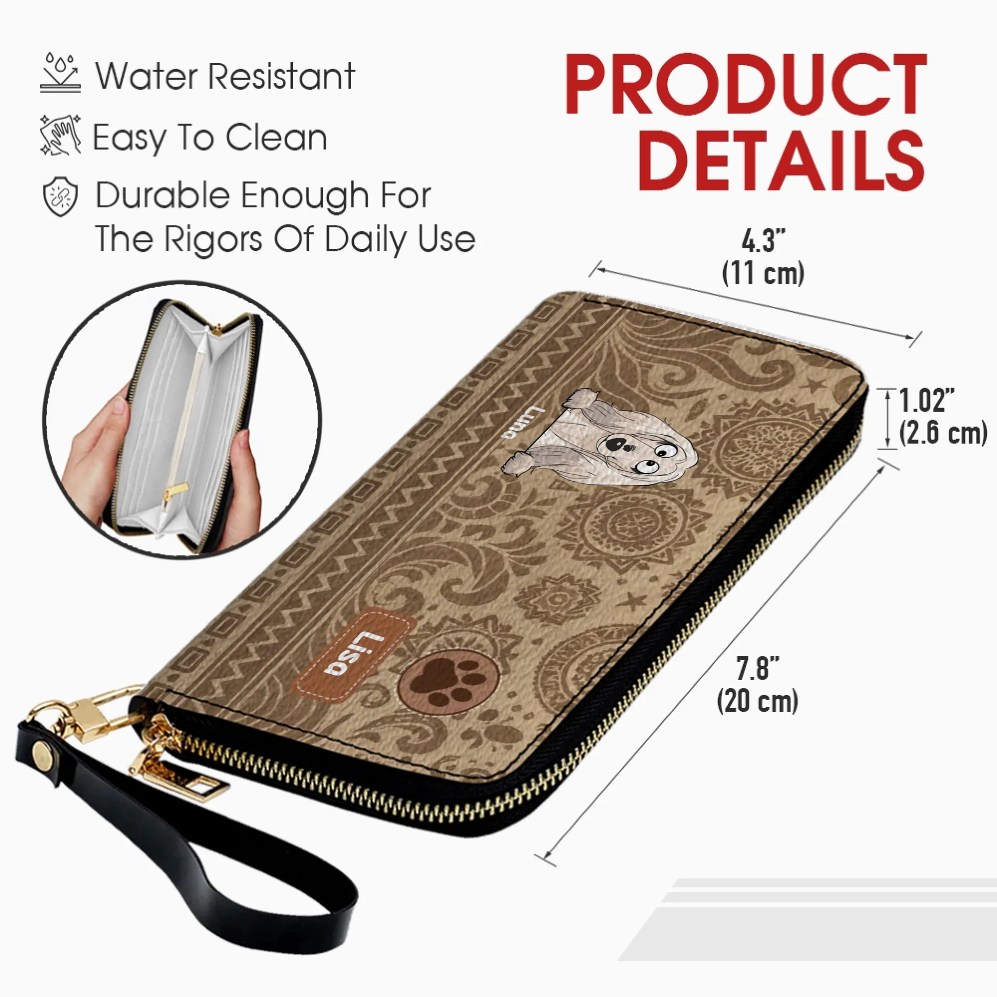 Custom Tribal Dog Leather Wallet - Personalized Pet Name & Breed - 89Prints