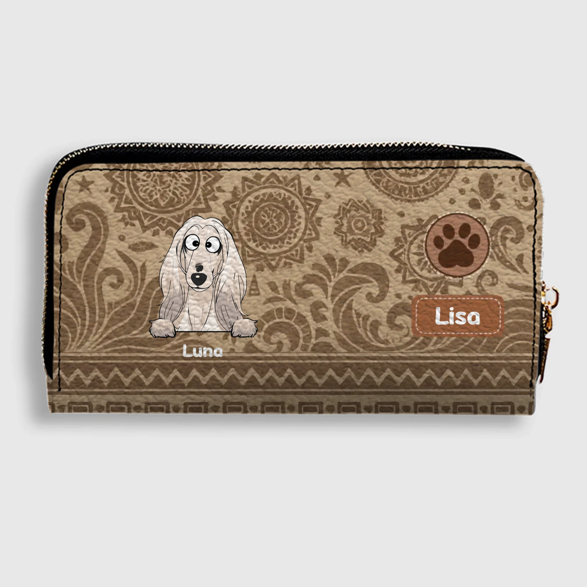 Custom Tribal Dog Leather Wallet - Personalized Pet Name & Breed - 89Prints