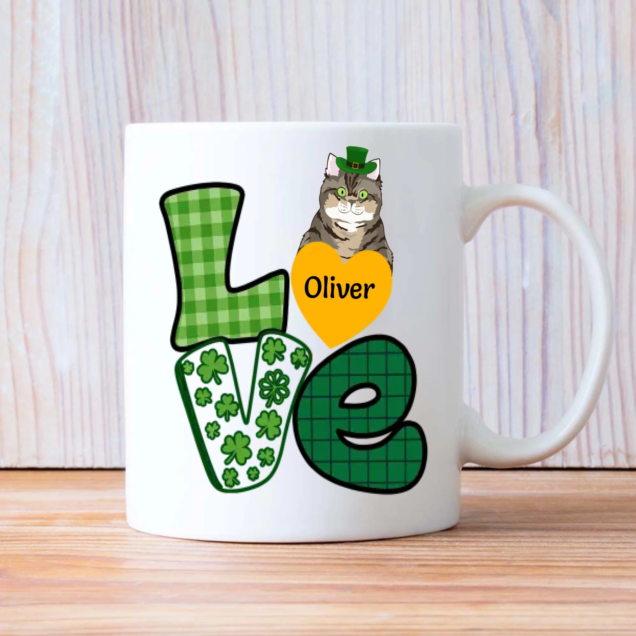 St. Patrick’s Day Custom Dog & Cat Mug – Personalized Shamrock Pet Name Gift – 89Prints