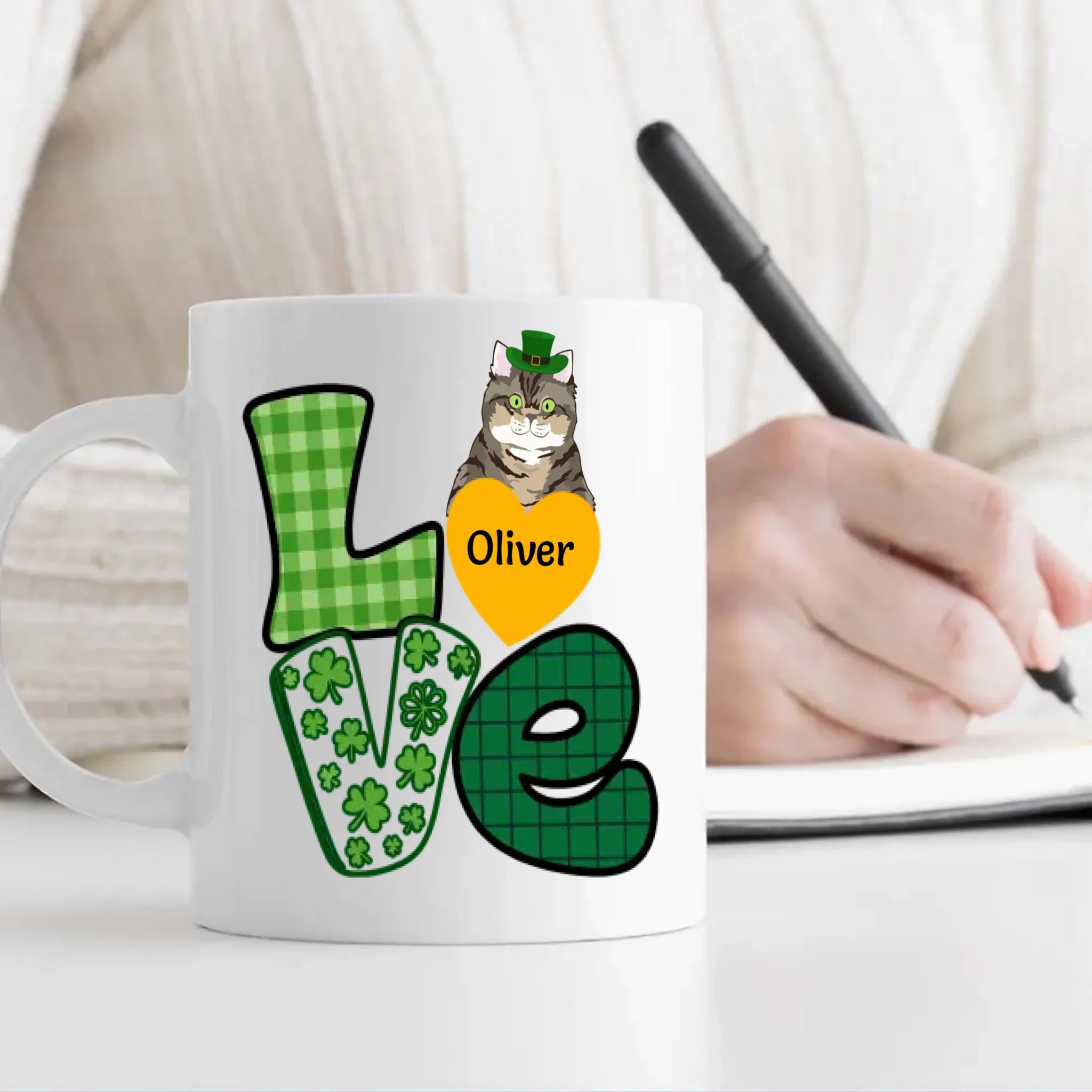 St. Patrick’s Day Custom Dog & Cat Mug – Personalized Shamrock Pet Name Gift – 89Prints