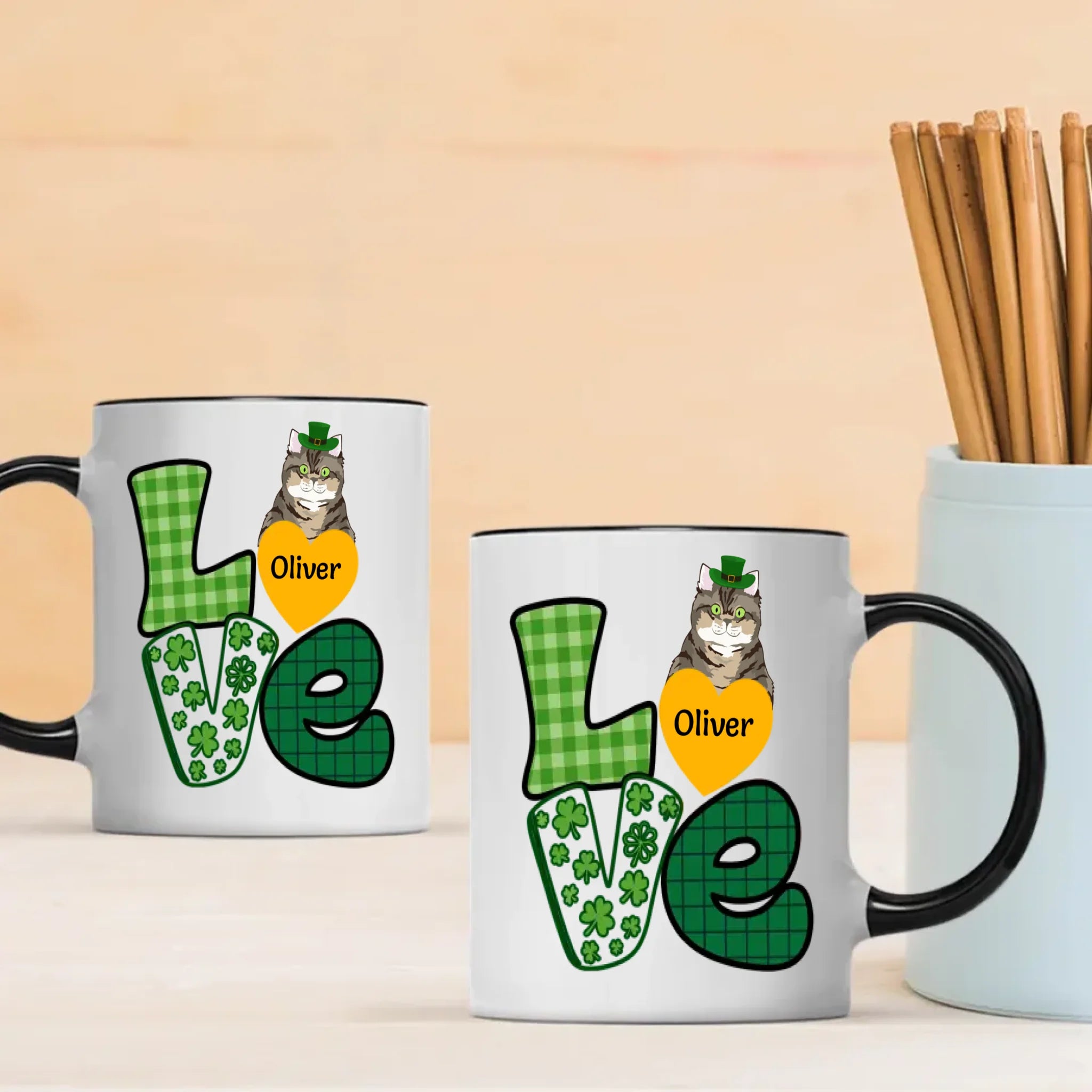 St. Patrick’s Day Custom Dog & Cat Mug – Personalized Shamrock Pet Name Gift – 89Prints