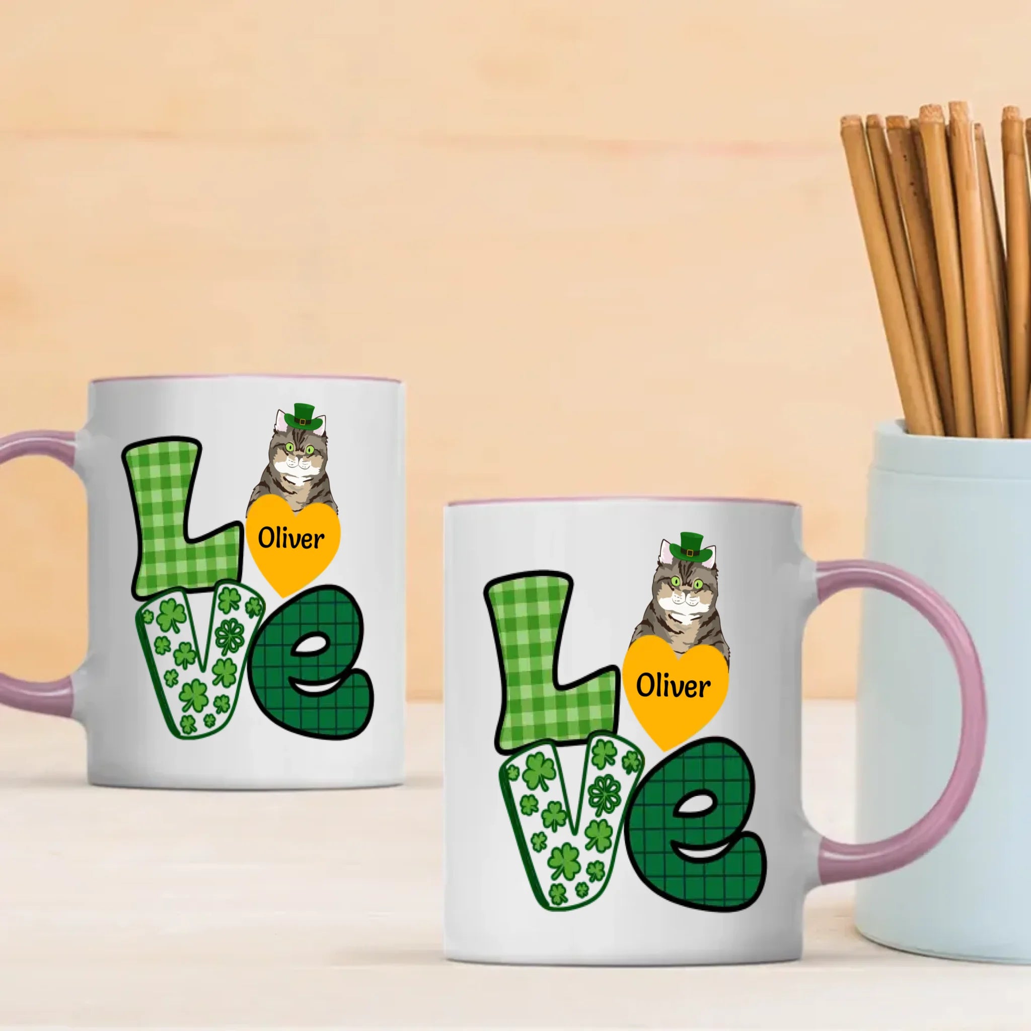 St. Patrick’s Day Custom Dog & Cat Mug – Personalized Shamrock Pet Name Gift – 89Prints