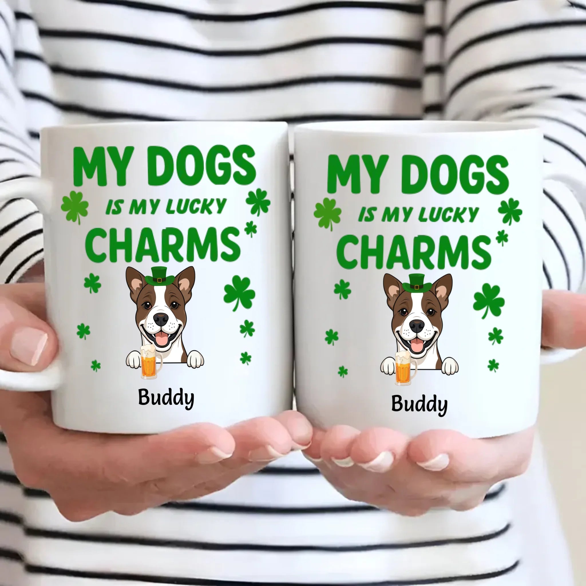 St. Patrick’s Day Custom Dog Mug – Personalized 1–3 Dogs with Shamrock – My Dogs Are My Lucky Charm – 89Prints