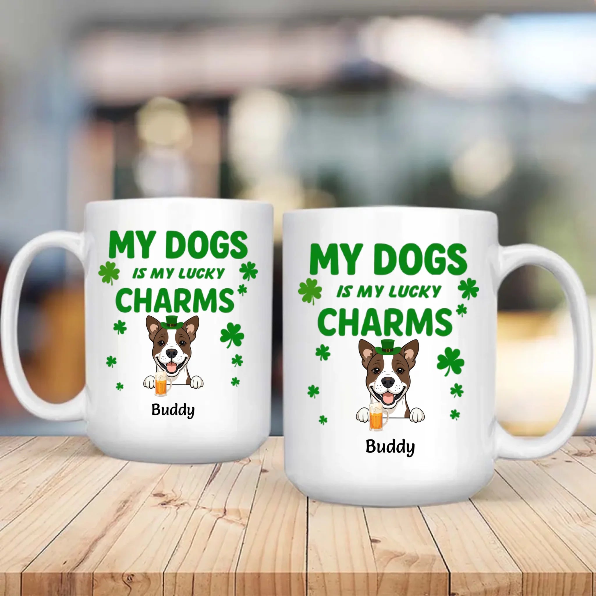 St. Patrick’s Day Custom Dog Mug – Personalized 1–3 Dogs with Shamrock – My Dogs Are My Lucky Charm – 89Prints