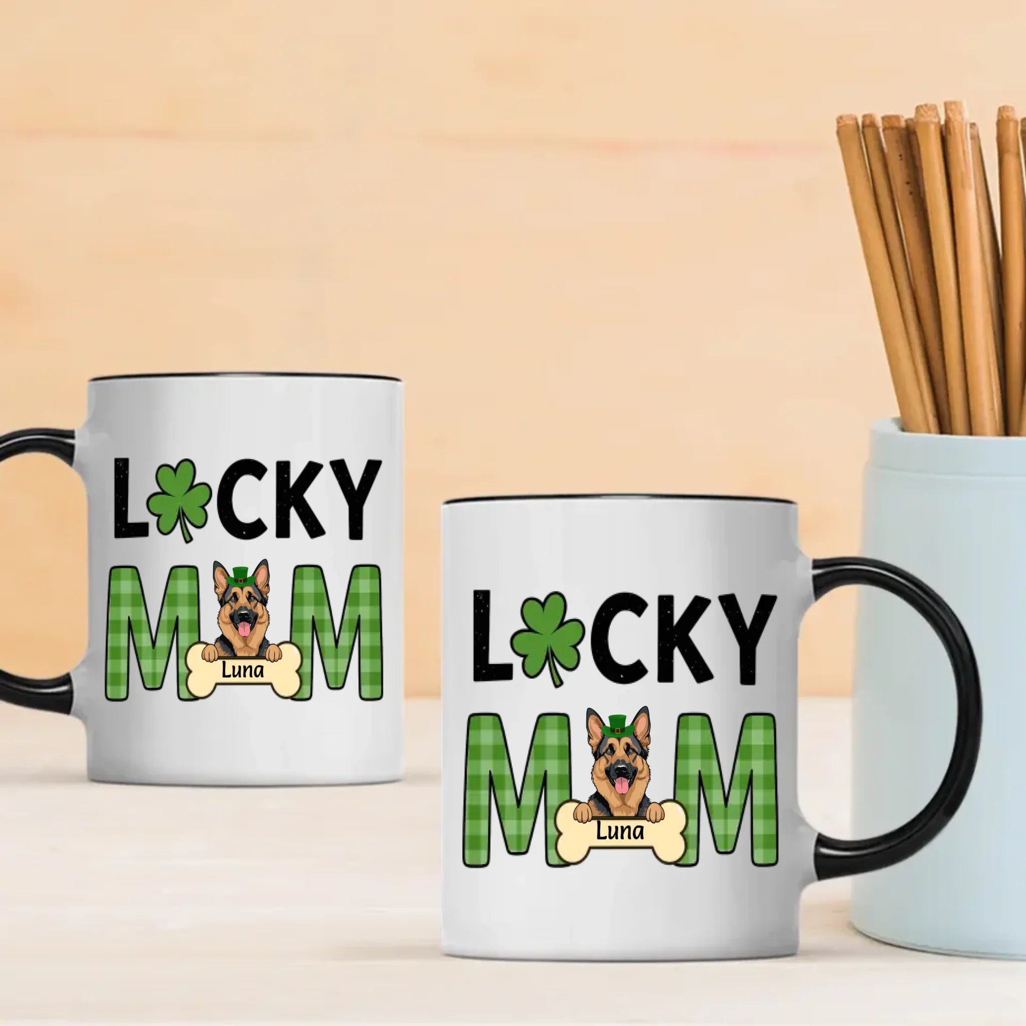 Lucky Pet Mom Custom Mug – Personalized Dog & Cat Names for St. Patrick’s Day - 89Prints
