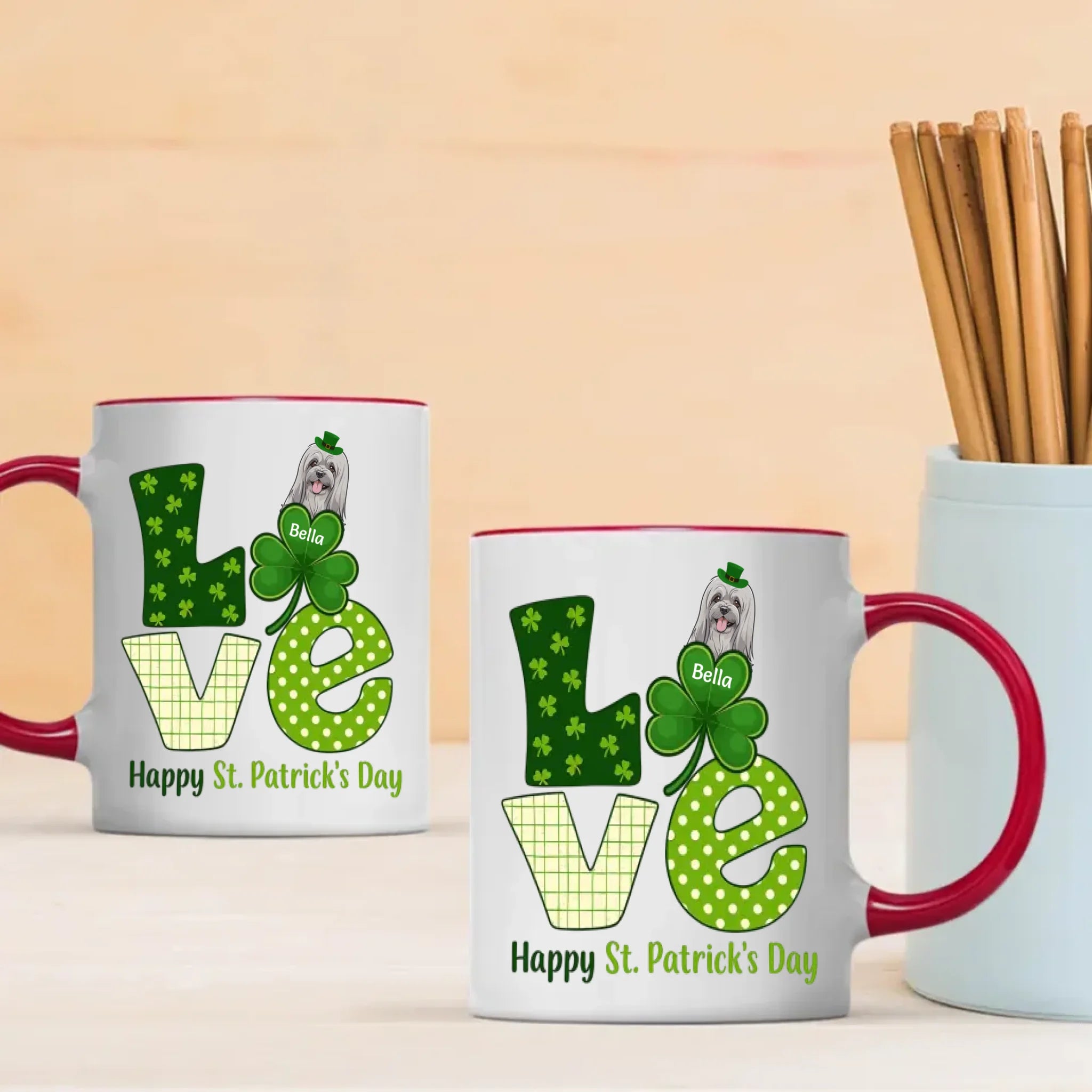 Happy St. Patrick’s Day Dog Mug – Personalized Lucky Shamrock Gift – 89Prints