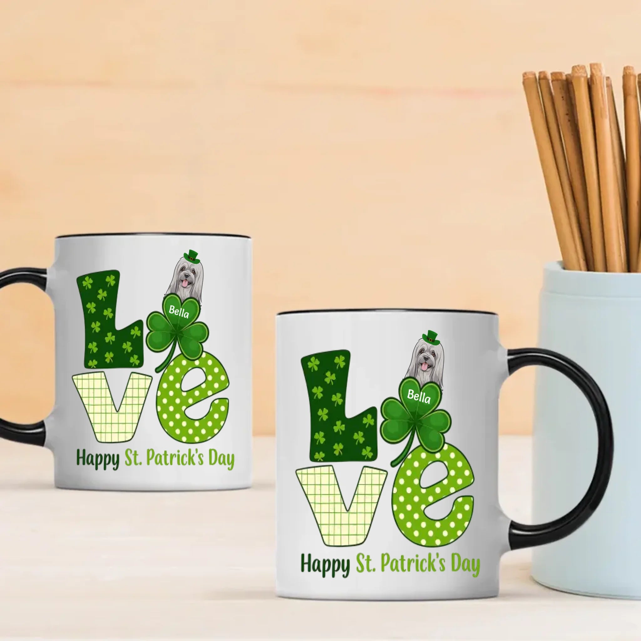 Happy St. Patrick’s Day Dog Mug – Personalized Lucky Shamrock Gift – 89Prints