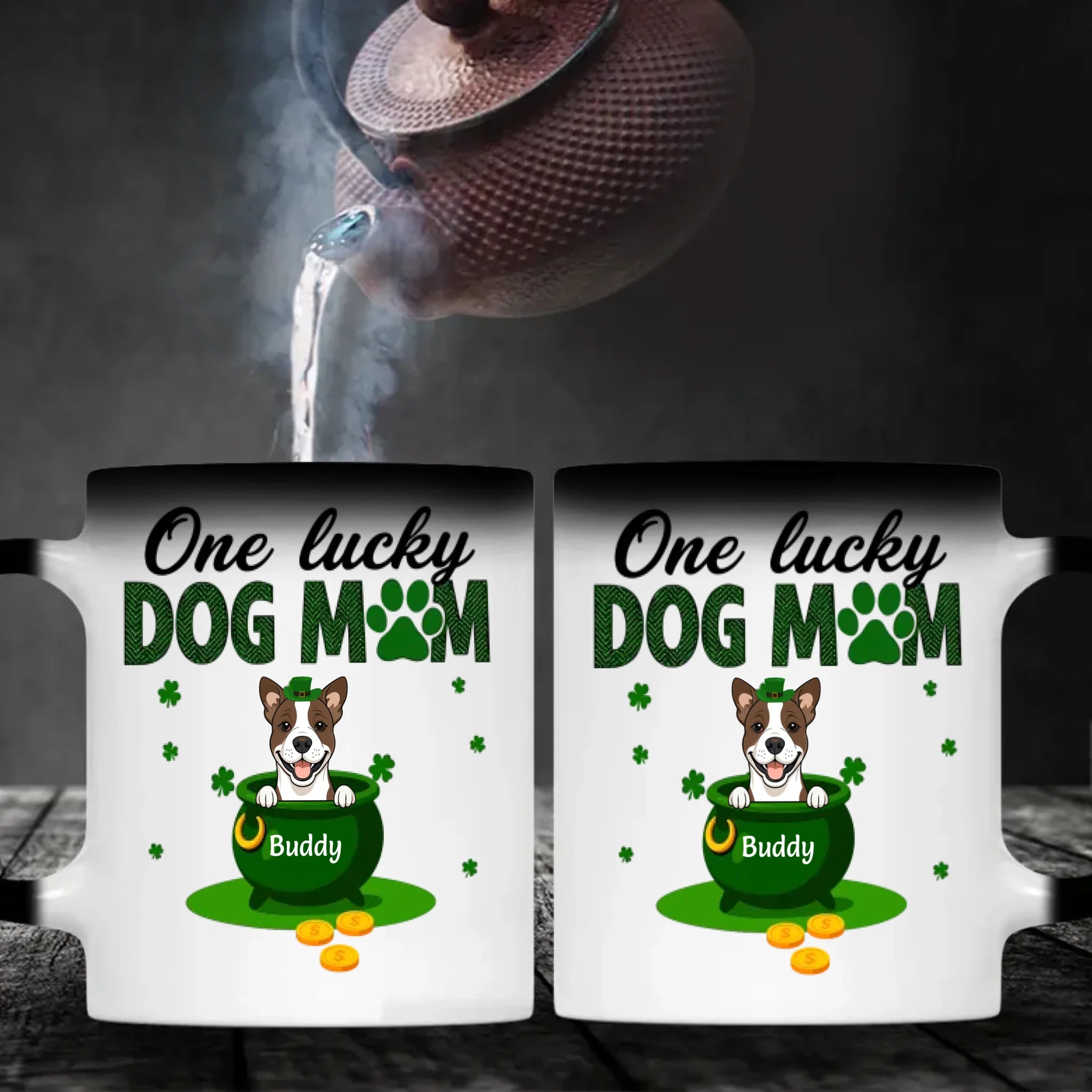 Personalized Dog Mom Mug – St Patrick’s Day Lucky Pot Design with Custom Pet Name - 89Prints