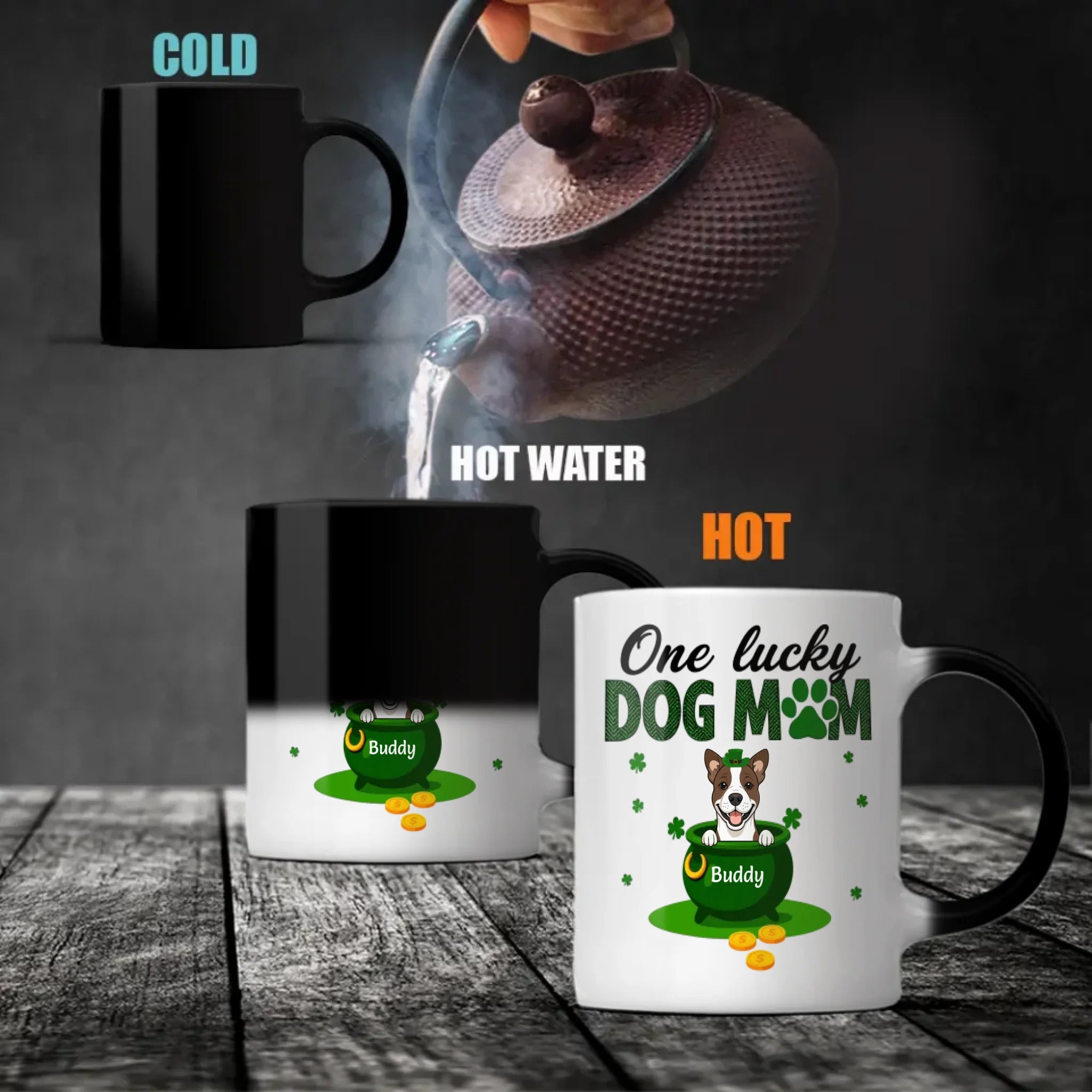 Personalized Dog Mom Mug – St Patrick’s Day Lucky Pot Design with Custom Pet Name - 89Prints