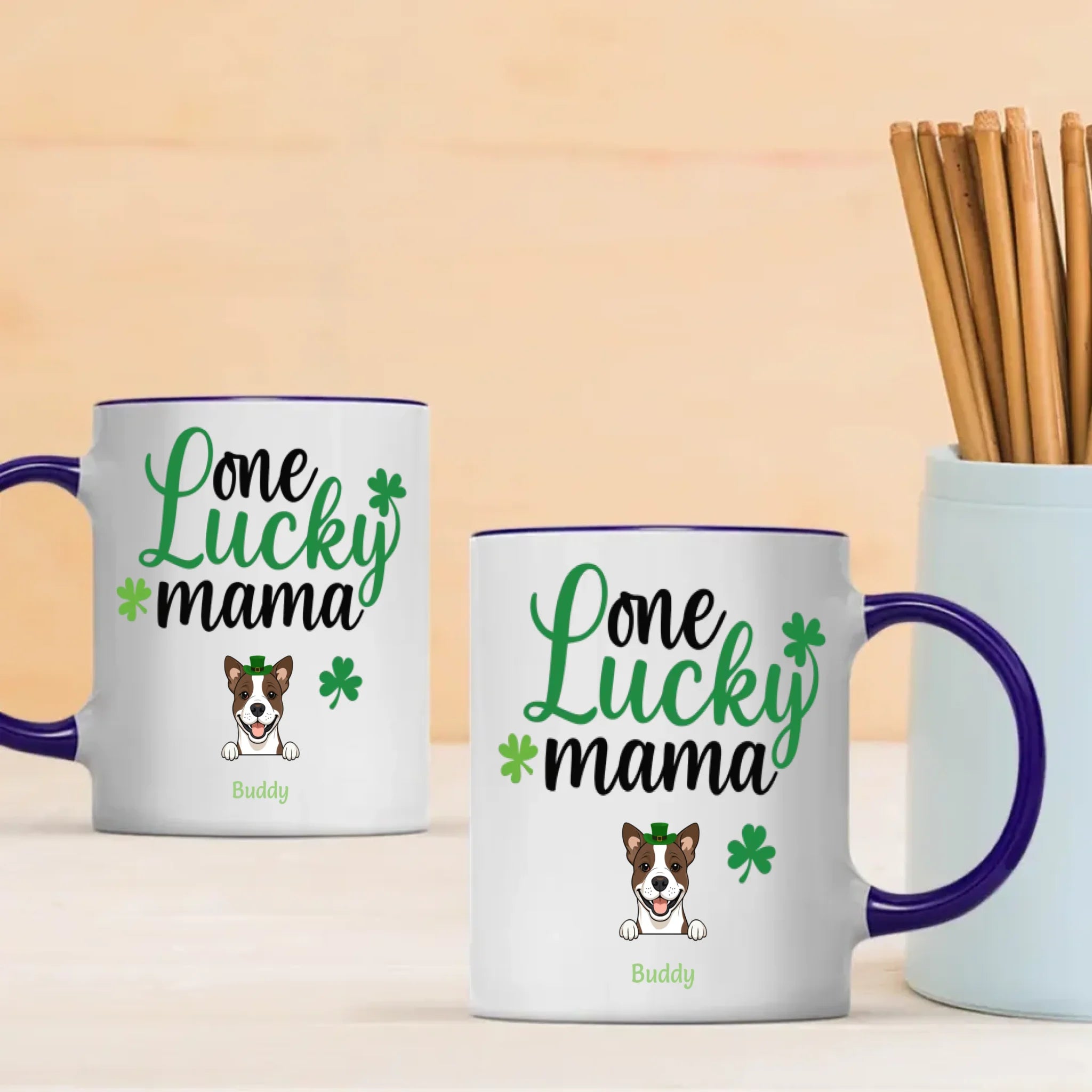 St Patrick’s Day Mug for Moms – Custom One Lucky Mama Cup with Dog Name - 89Prints