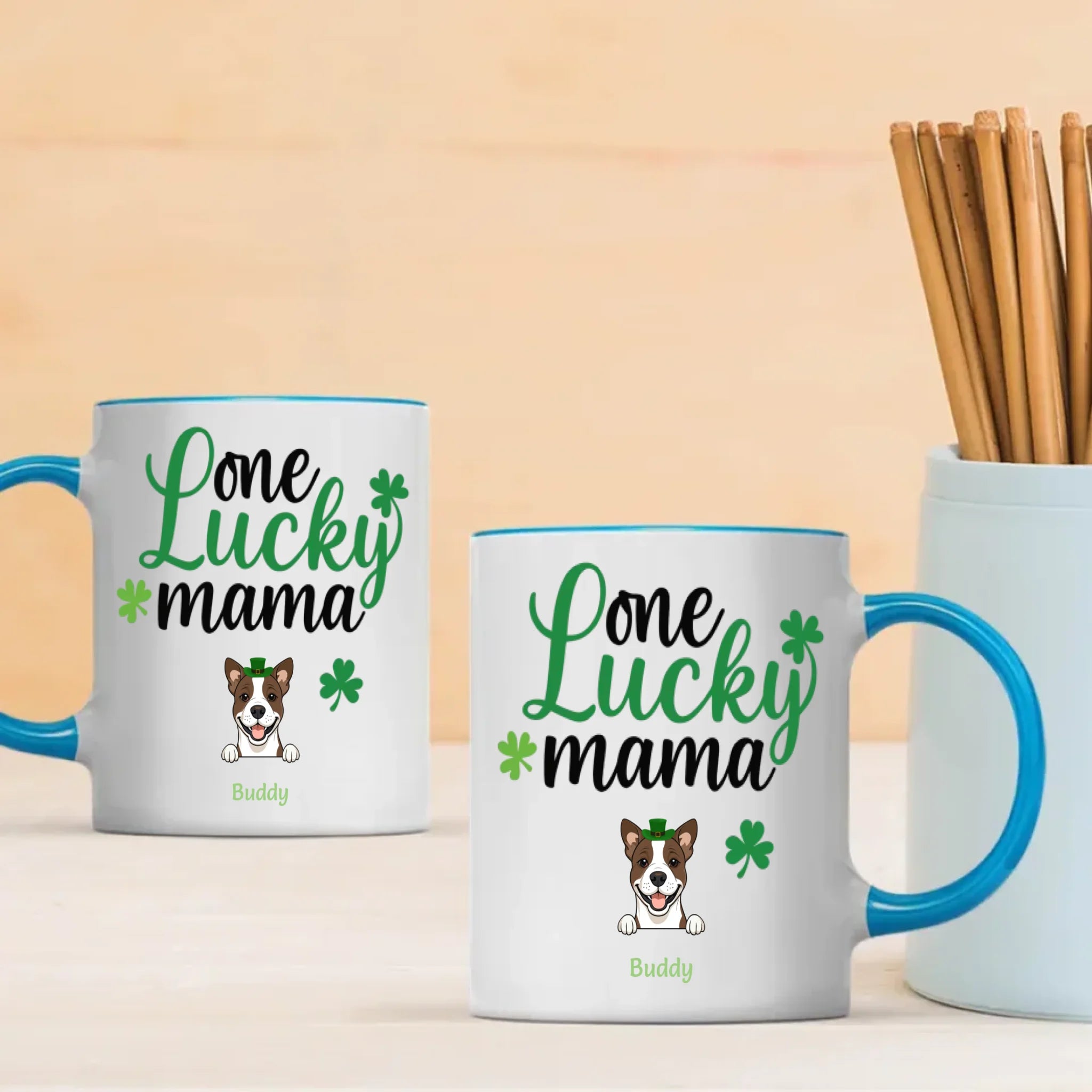 St Patrick’s Day Mug for Moms – Custom One Lucky Mama Cup with Dog Name - 89Prints