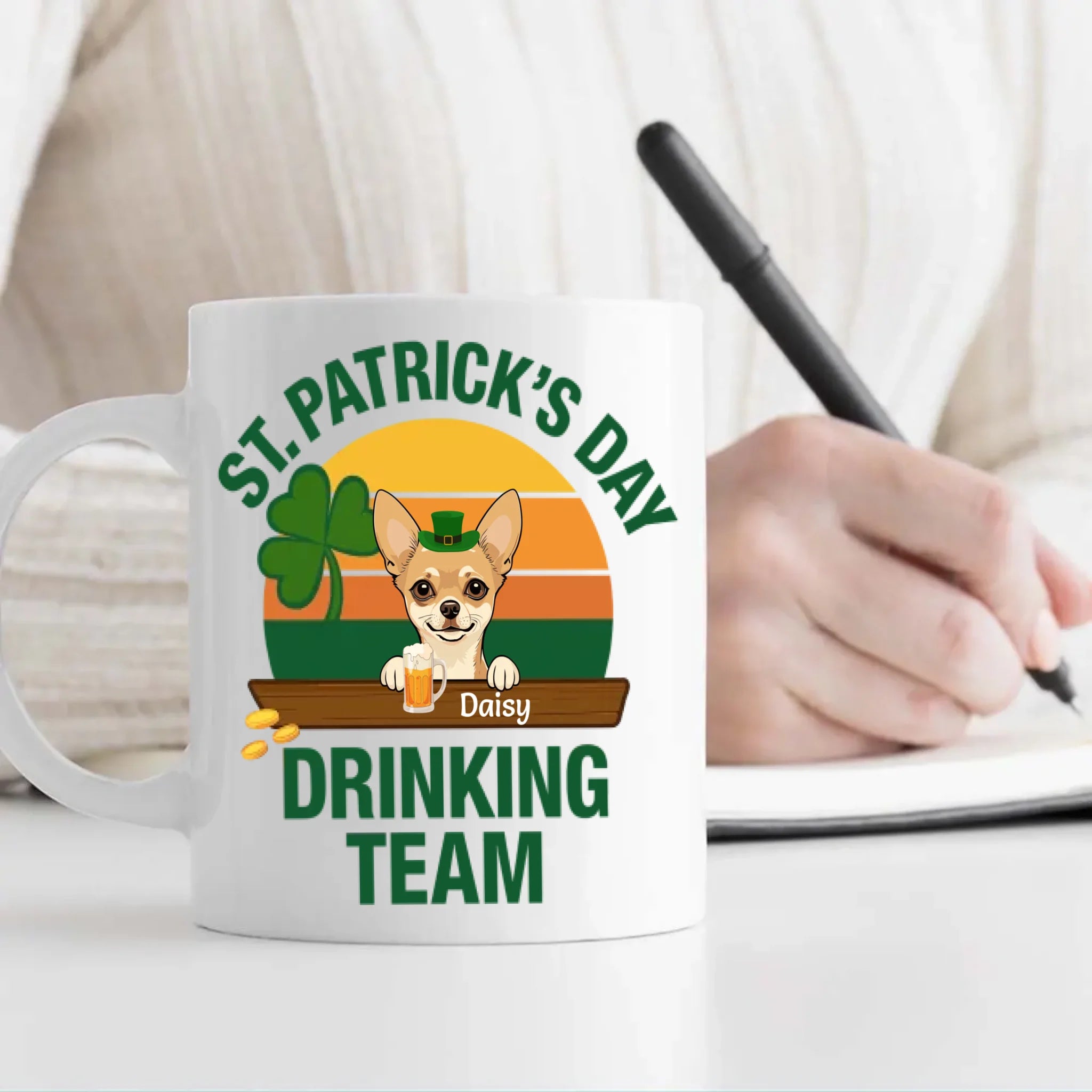 St. Patrick’s Day Drinking Team Dog Mug – Custom Leprechaun Dog Design - 89Prints