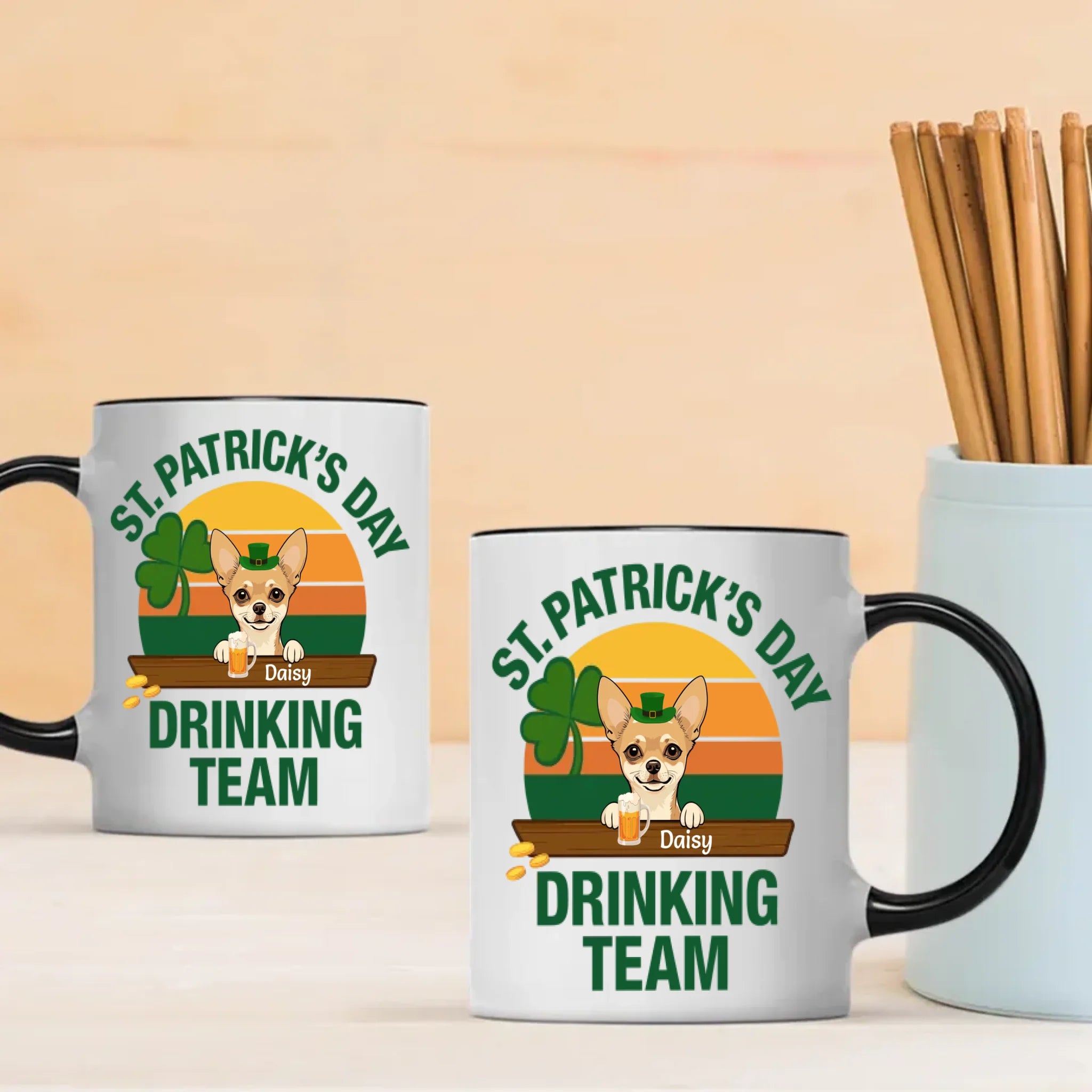 St. Patrick’s Day Drinking Team Dog Mug – Custom Leprechaun Dog Design - 89Prints