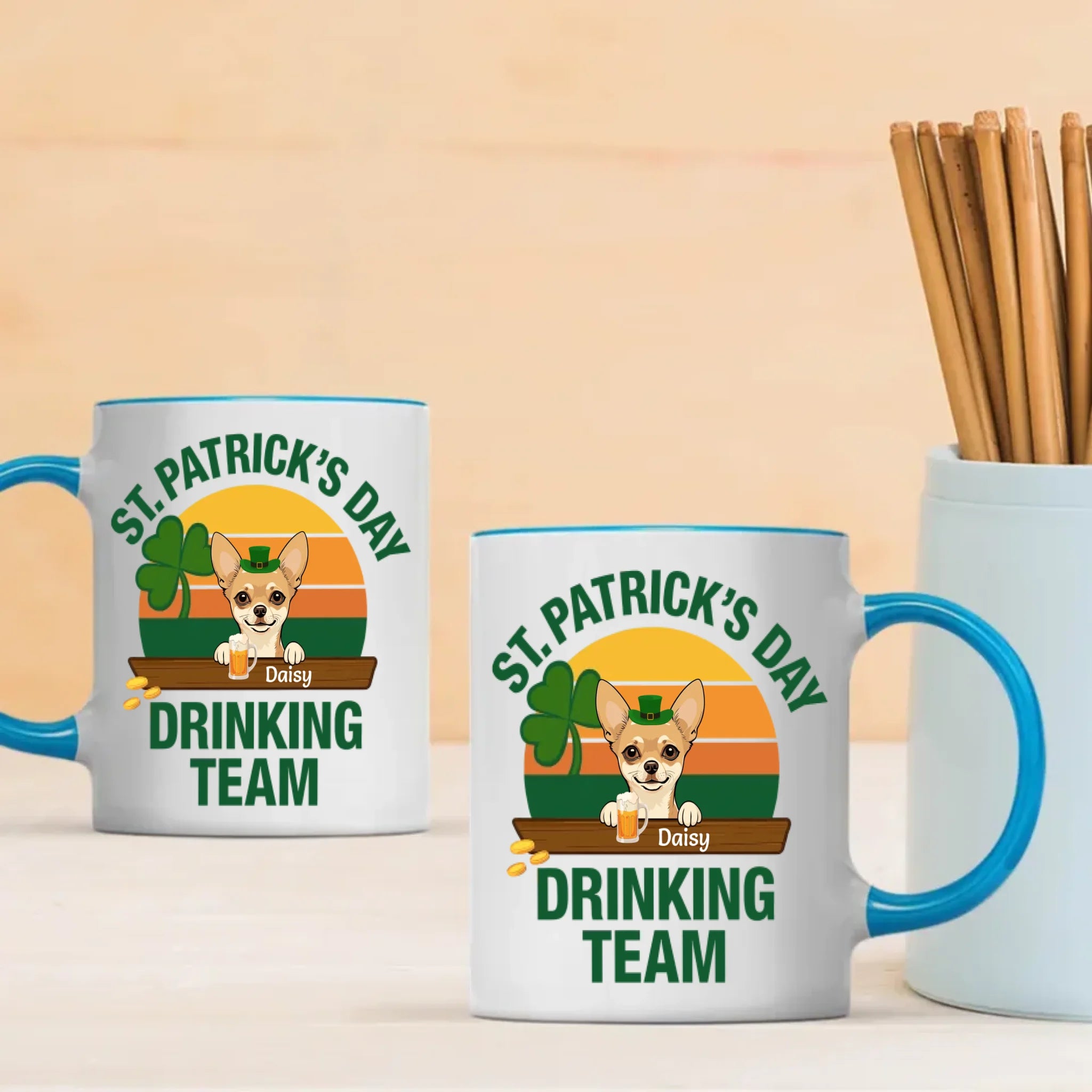 St. Patrick’s Day Drinking Team Dog Mug – Custom Leprechaun Dog Design - 89Prints
