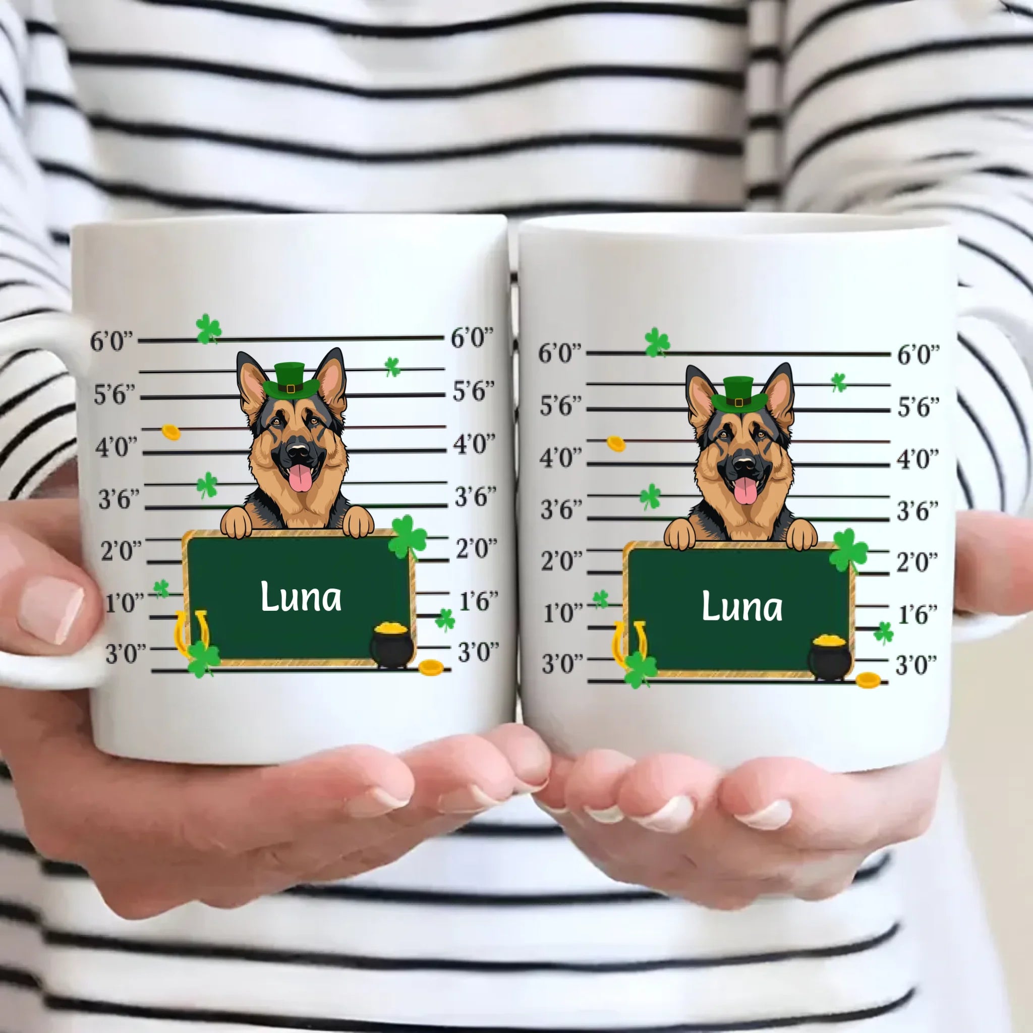 Custom St. Patrick’s Day Dog Mug – Leprechaun Dog with Shamrocks & Gold - 89Prints
