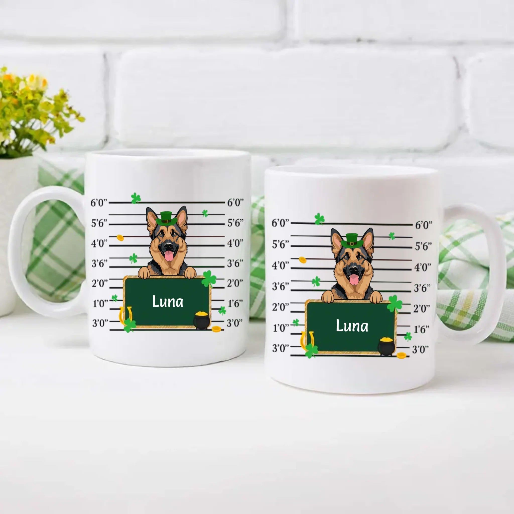 Custom St. Patrick’s Day Dog Mug – Leprechaun Dog with Shamrocks & Gold - 89Prints