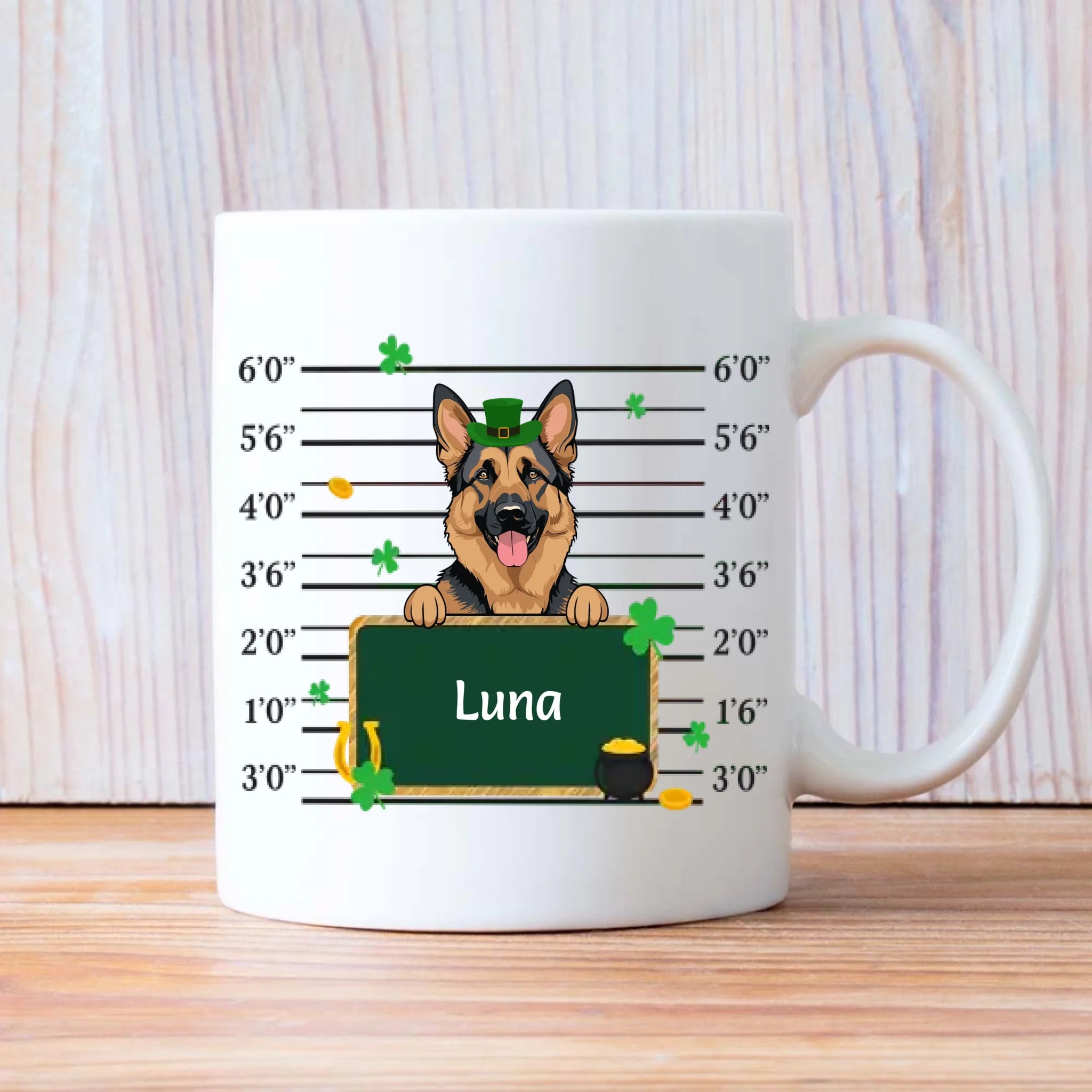 Custom St. Patrick’s Day Dog Mug – Leprechaun Dog with Shamrocks & Gold - 89Prints