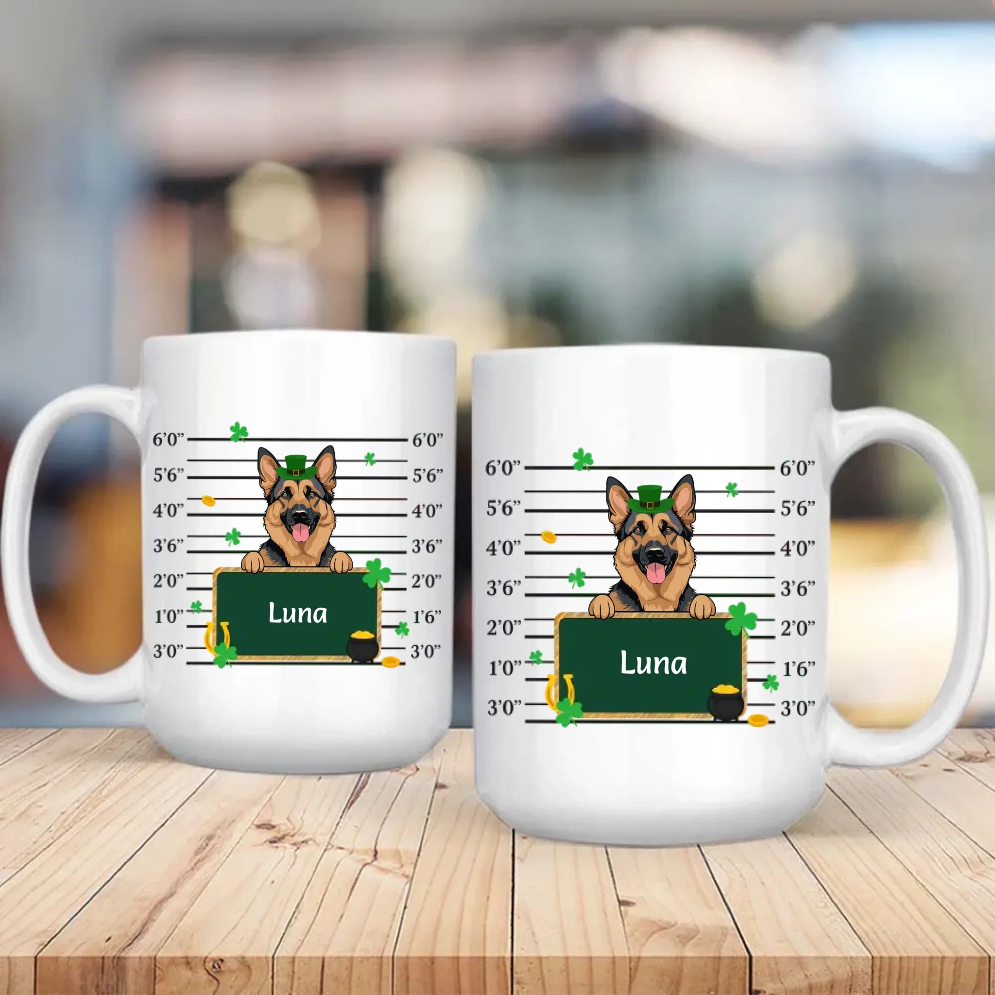 Custom St. Patrick’s Day Dog Mug – Leprechaun Dog with Shamrocks & Gold - 89Prints