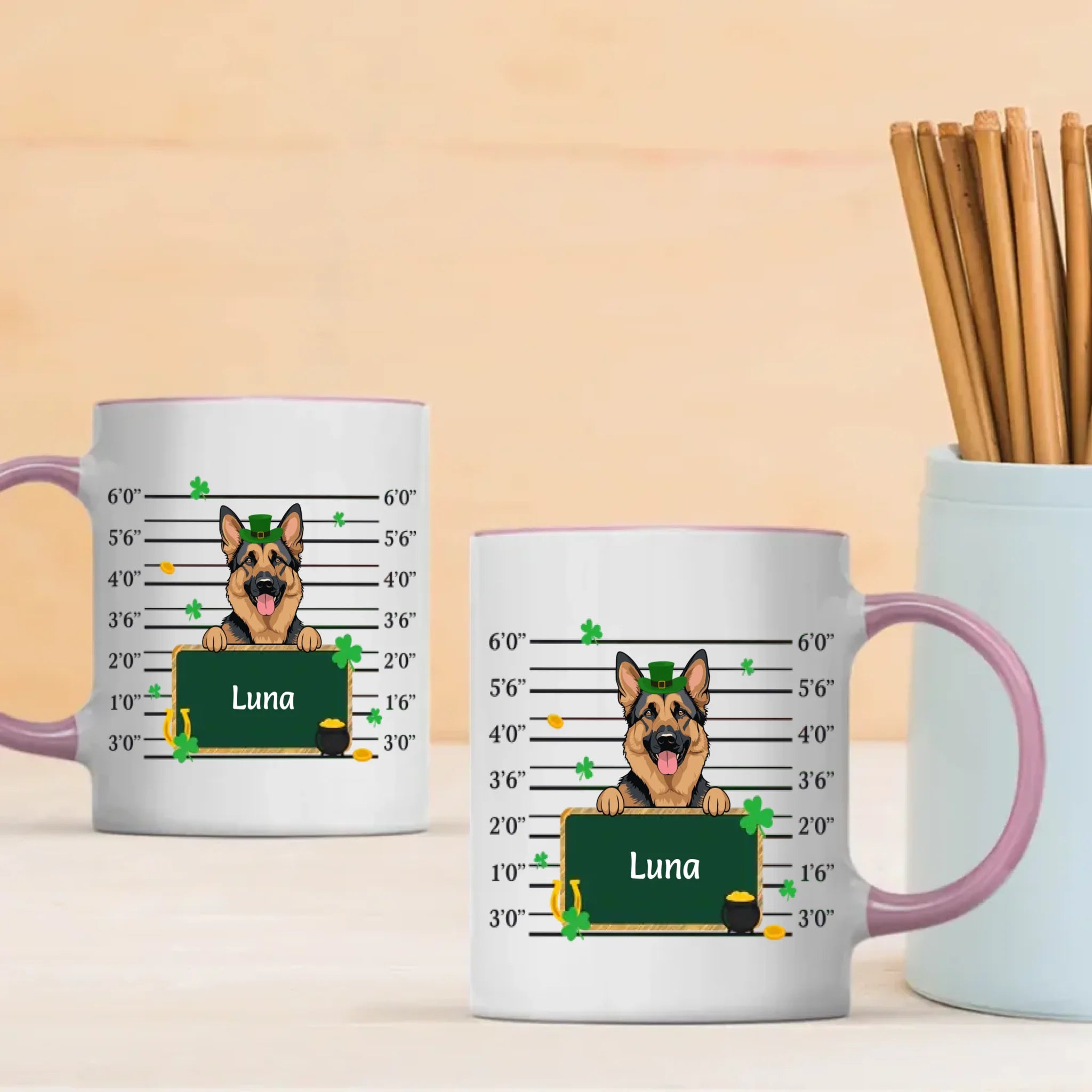 Custom St. Patrick’s Day Dog Mug – Leprechaun Dog with Shamrocks & Gold - 89Prints