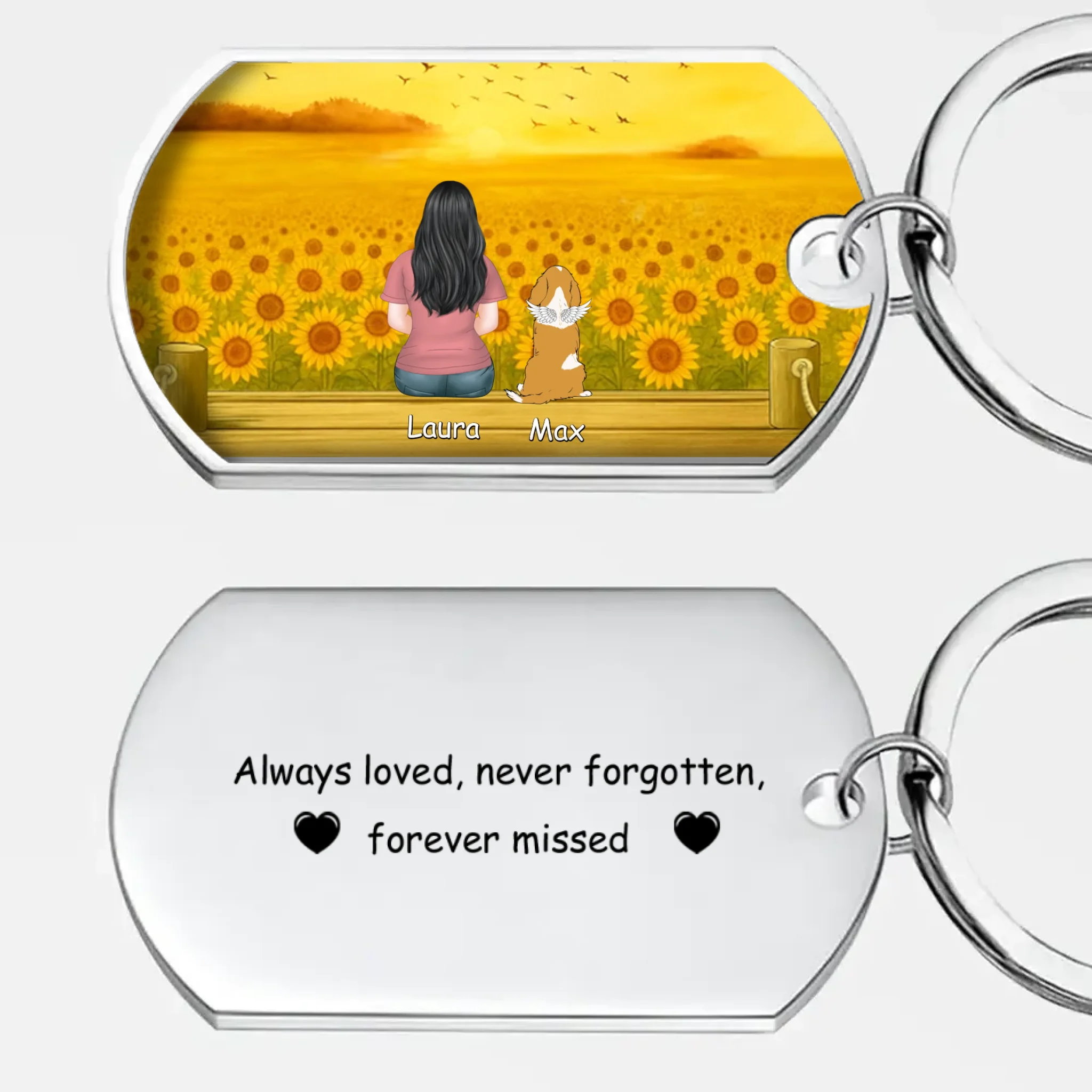 Personalized Pet Remembrance Keychain “Always Loved, Never Forgotten” – Custom Dog Illustration & Name Gift
