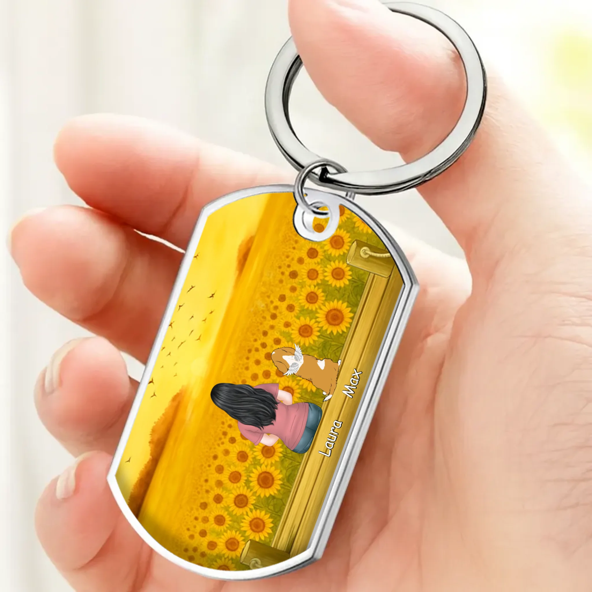 Personalized Pet Remembrance Keychain “Always Loved, Never Forgotten” – Custom Dog Illustration & Name Gift