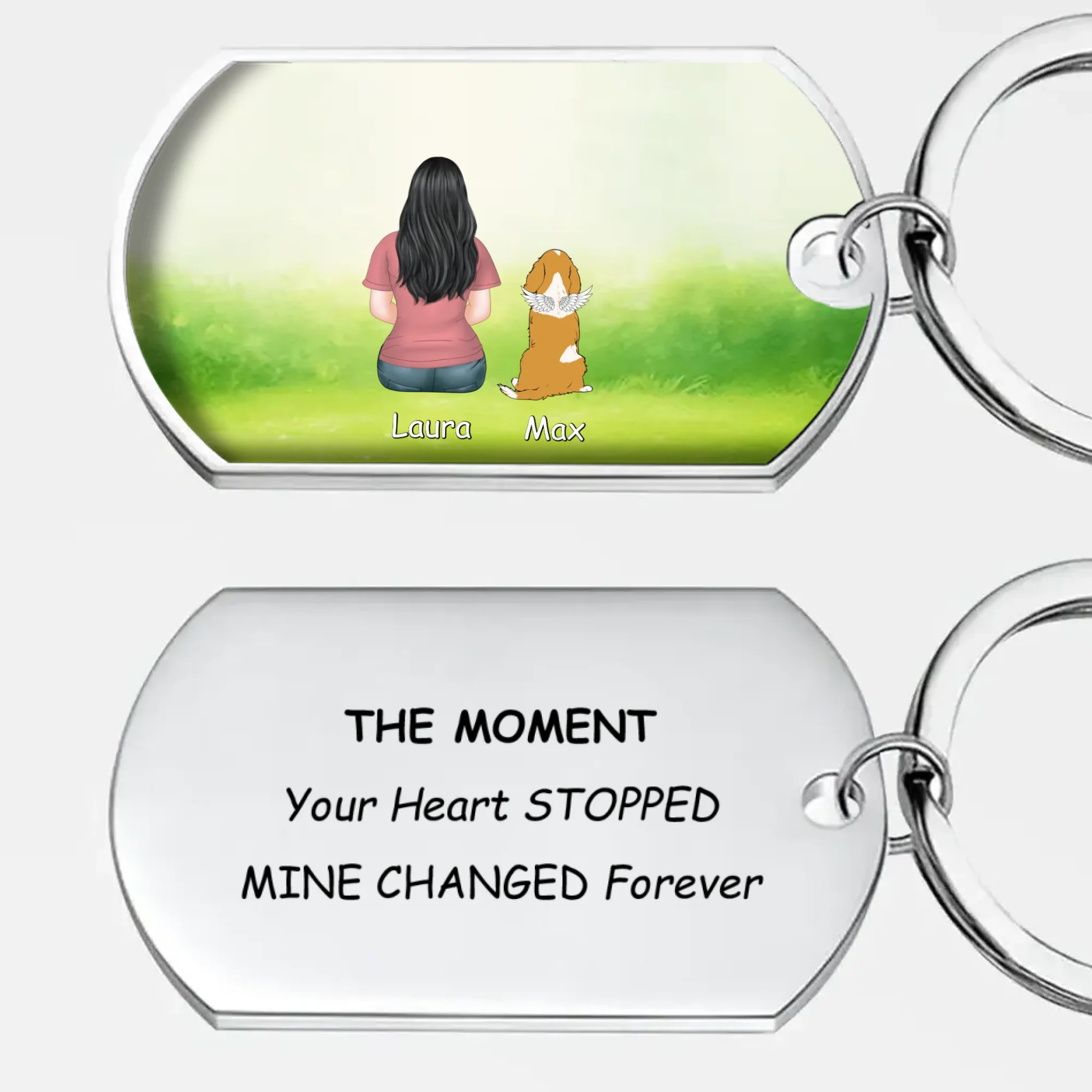 Personalized Pet Loss Keychain “Mine Changed Forever” – Custom Dog Illustration & Names Keepsake - 89Prints