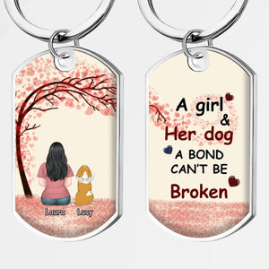 Custom Girl & Dog Illustration Keychain – “A Girl & Her Dog A Bond Can’t Be Broken” with Personalized Names - 89Prints