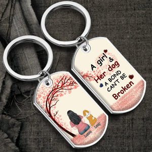 Custom Girl & Dog Illustration Keychain – “A Girl & Her Dog A Bond Can’t Be Broken” with Personalized Names - 89Prints