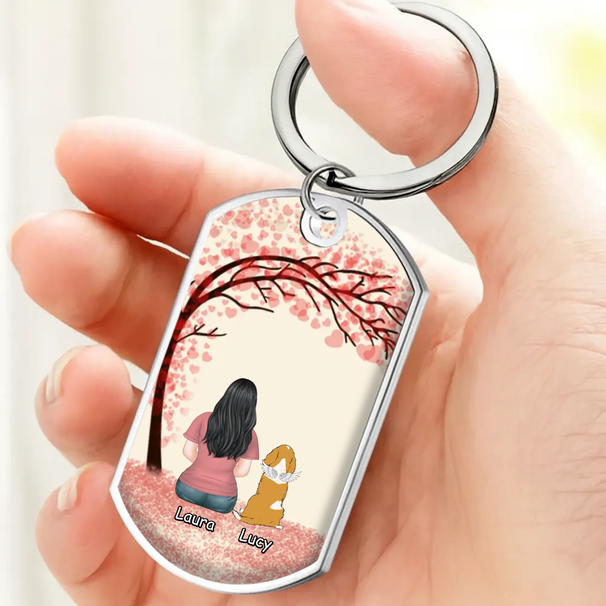 Custom Girl & Dog Illustration Keychain – “A Girl & Her Dog A Bond Can’t Be Broken” with Personalized Names - 89Prints