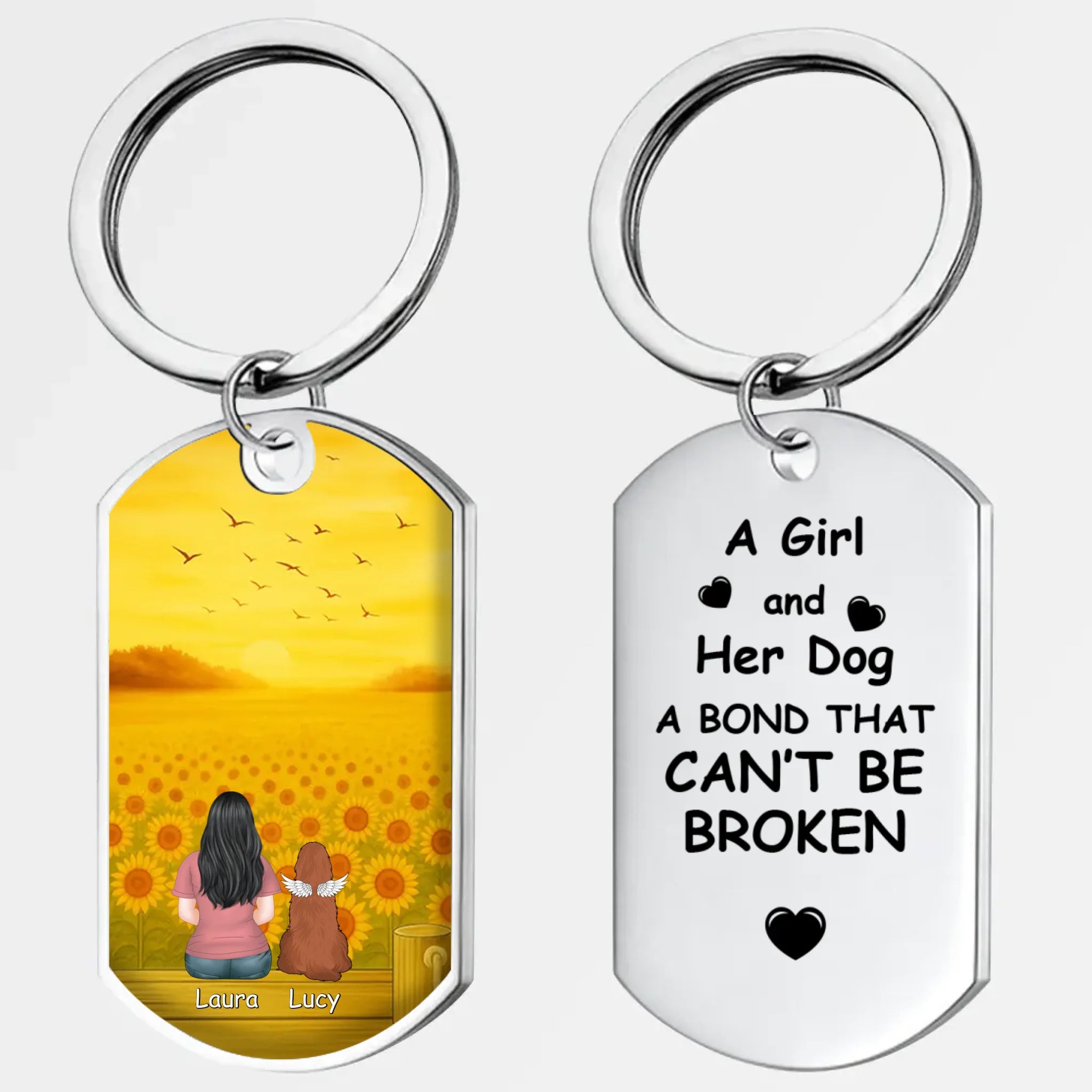 Personalized Girl & Dog Illustration Keychain “A Bond That Can’t Be Broken” – Custom Names Keepsake - 89Prints
